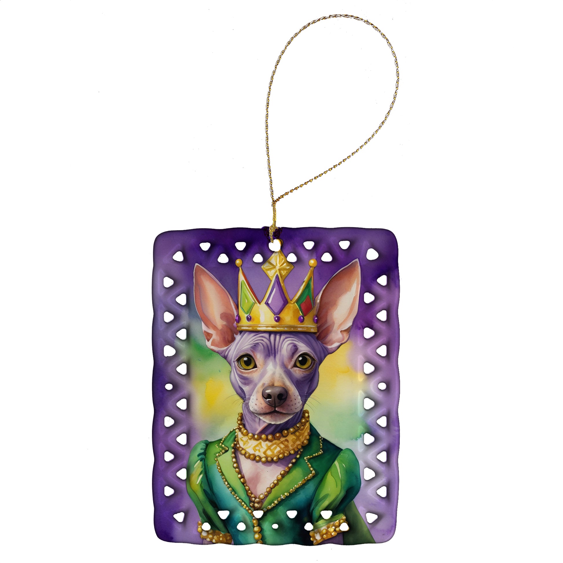 Buy this American Hairless Terrier King of Mardi Gras Porcelain Ornament