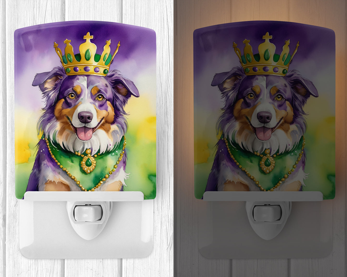 Australian Shepherd King of Mardi Gras Ceramic Night Light