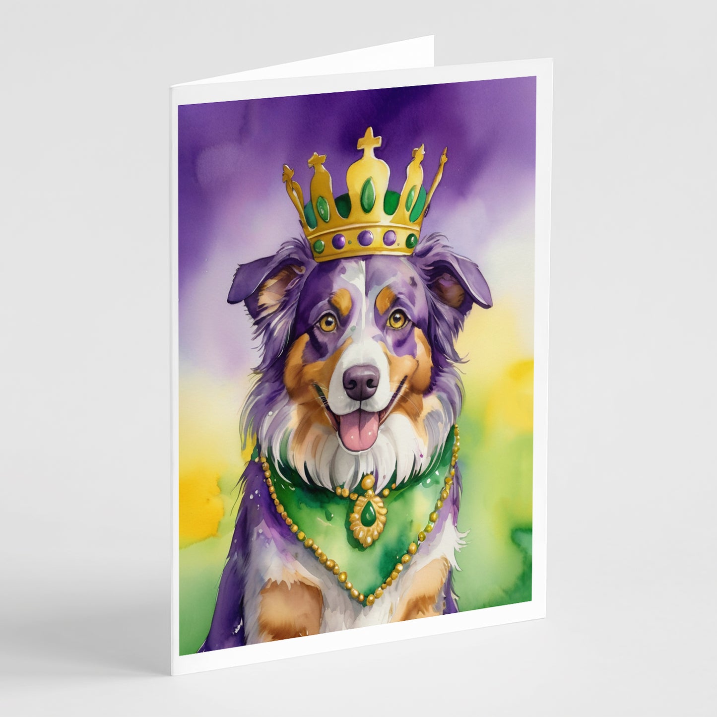 Buy this Australian Shepherd King of Mardi Gras Greeting Cards Pack of 8