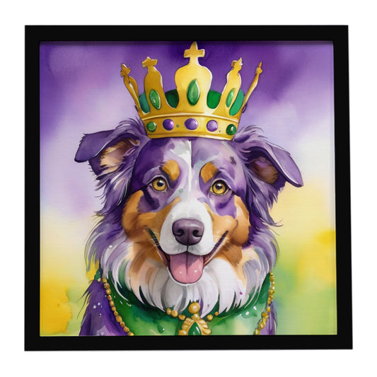 Buy this Australian Shepherd King of Mardi Gras Framed Metal Print