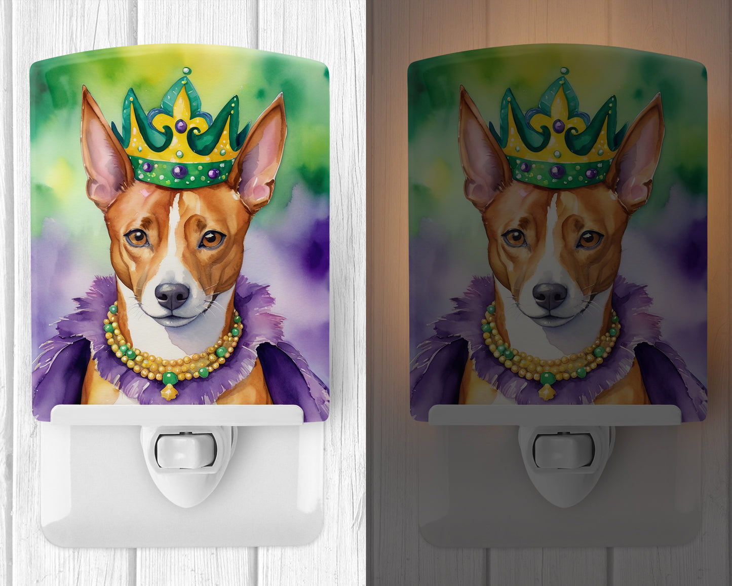 Basenji King of Mardi Gras Ceramic Night Light