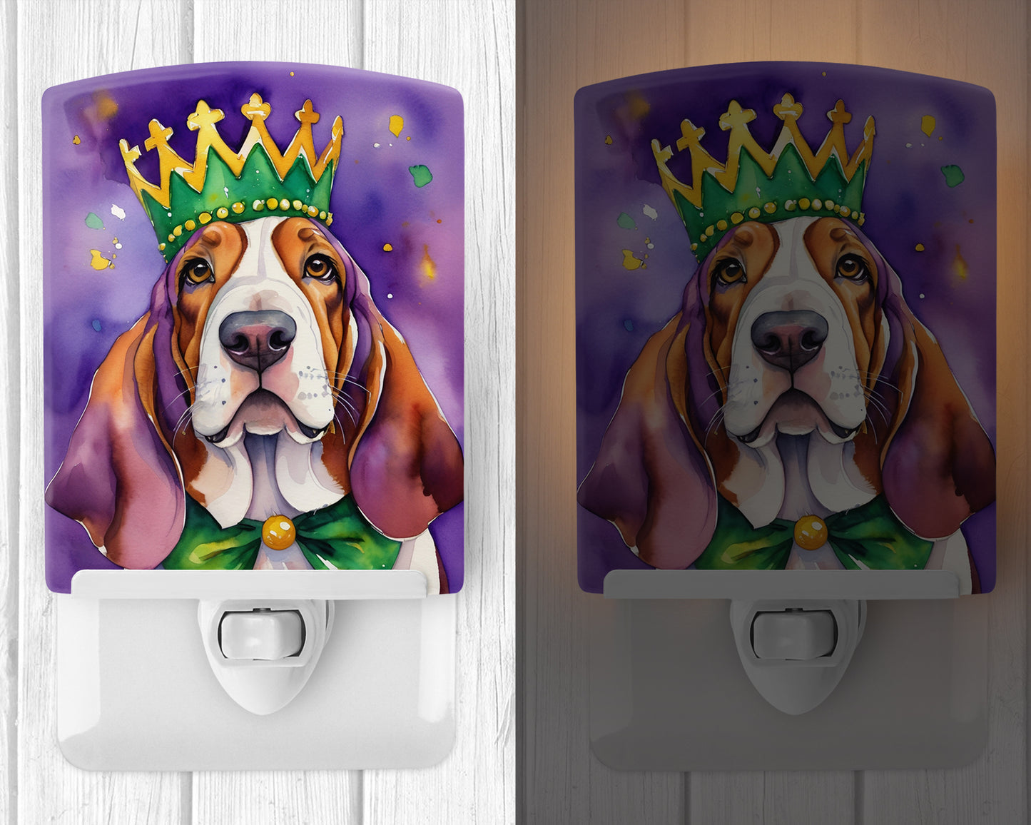 Basset Hound King of Mardi Gras Ceramic Night Light