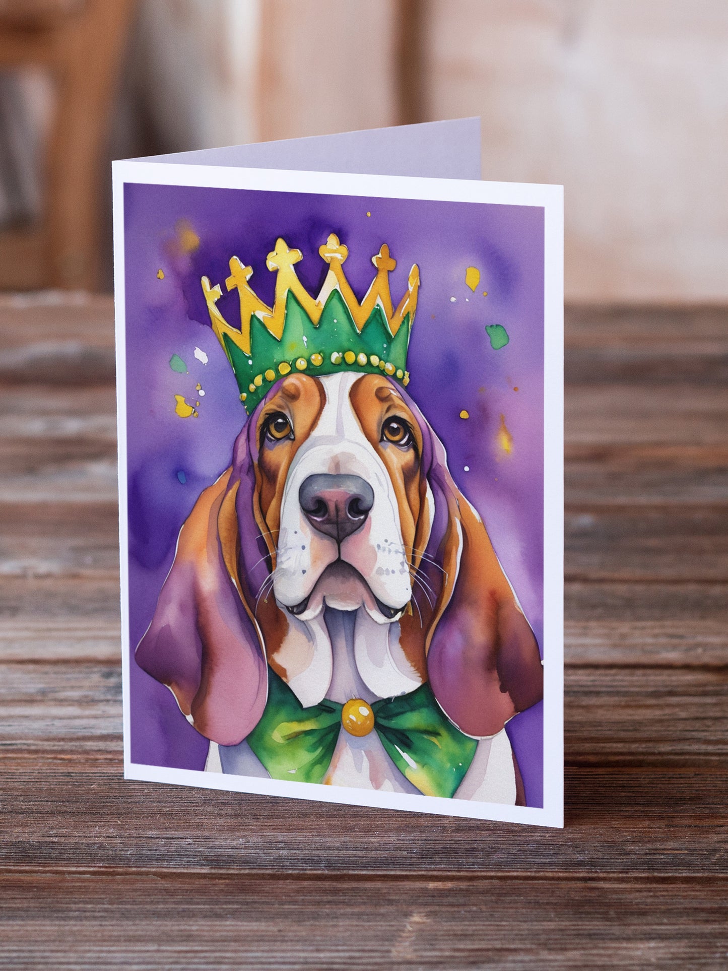 Basset Hound King of Mardi Gras Greeting Cards Pack of 8