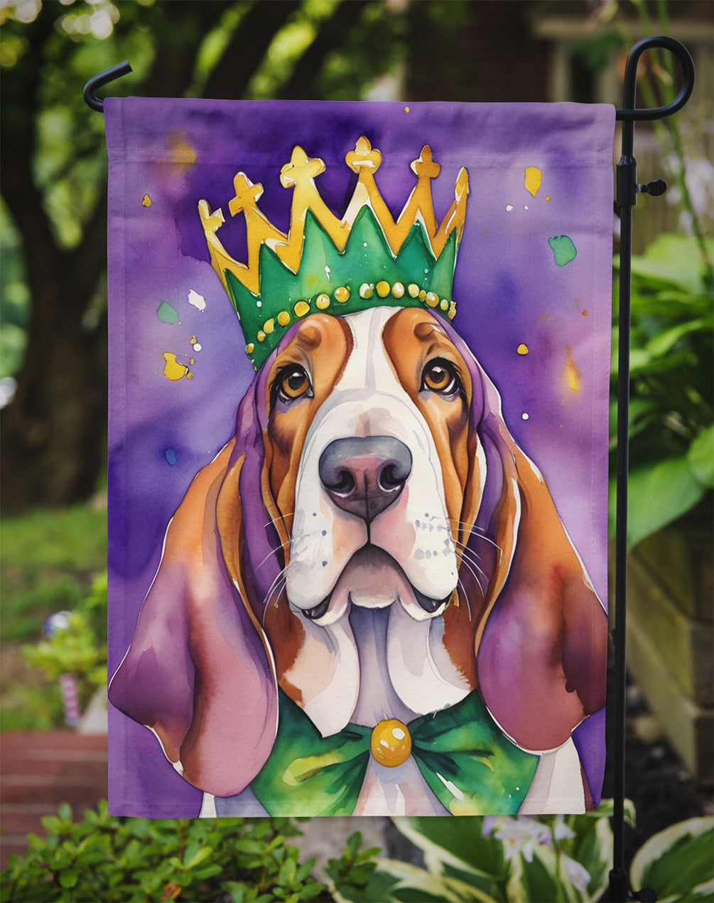 Basset Hound King of Mardi Gras Garden Flag