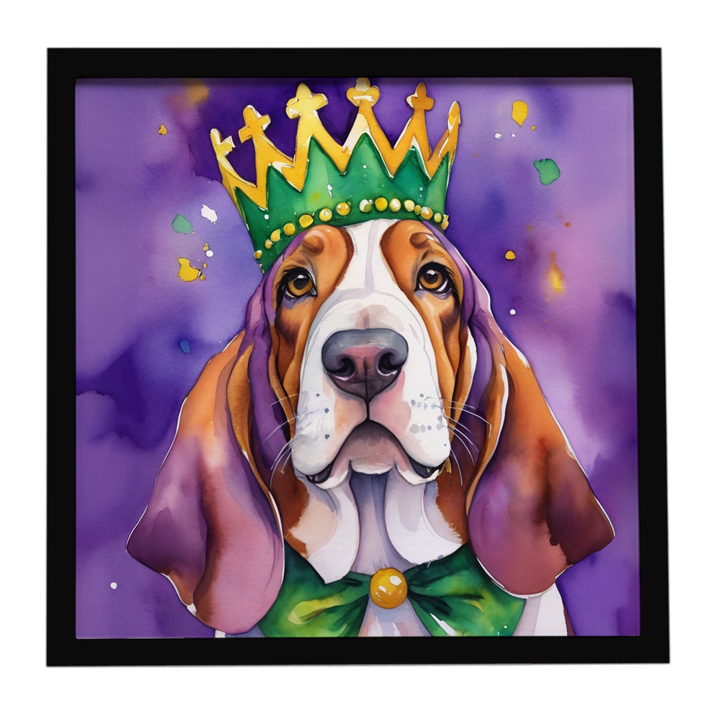 Buy this Basset Hound King of Mardi Gras Framed Metal Print