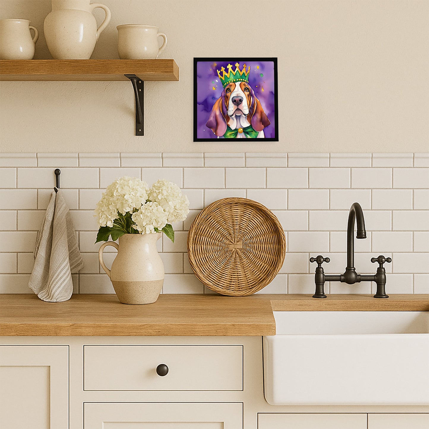 Basset Hound King of Mardi Gras Framed Metal Print