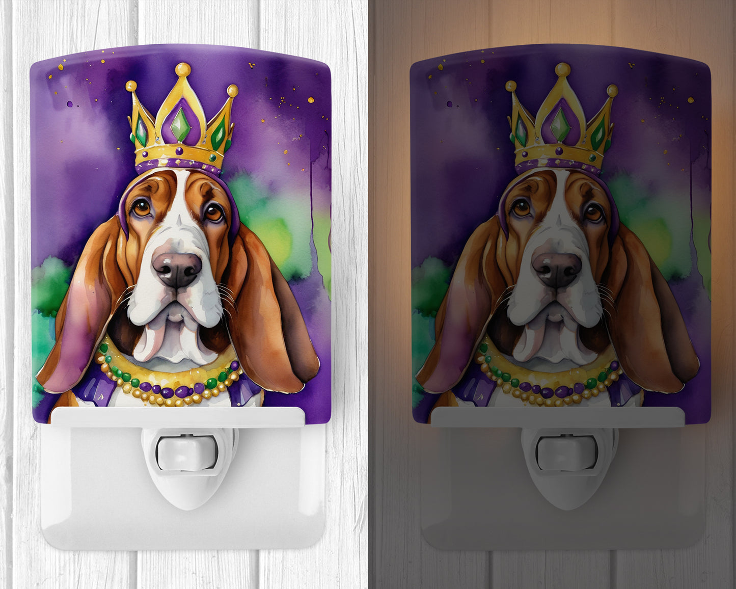 Basset Hound King of Mardi Gras Ceramic Night Light