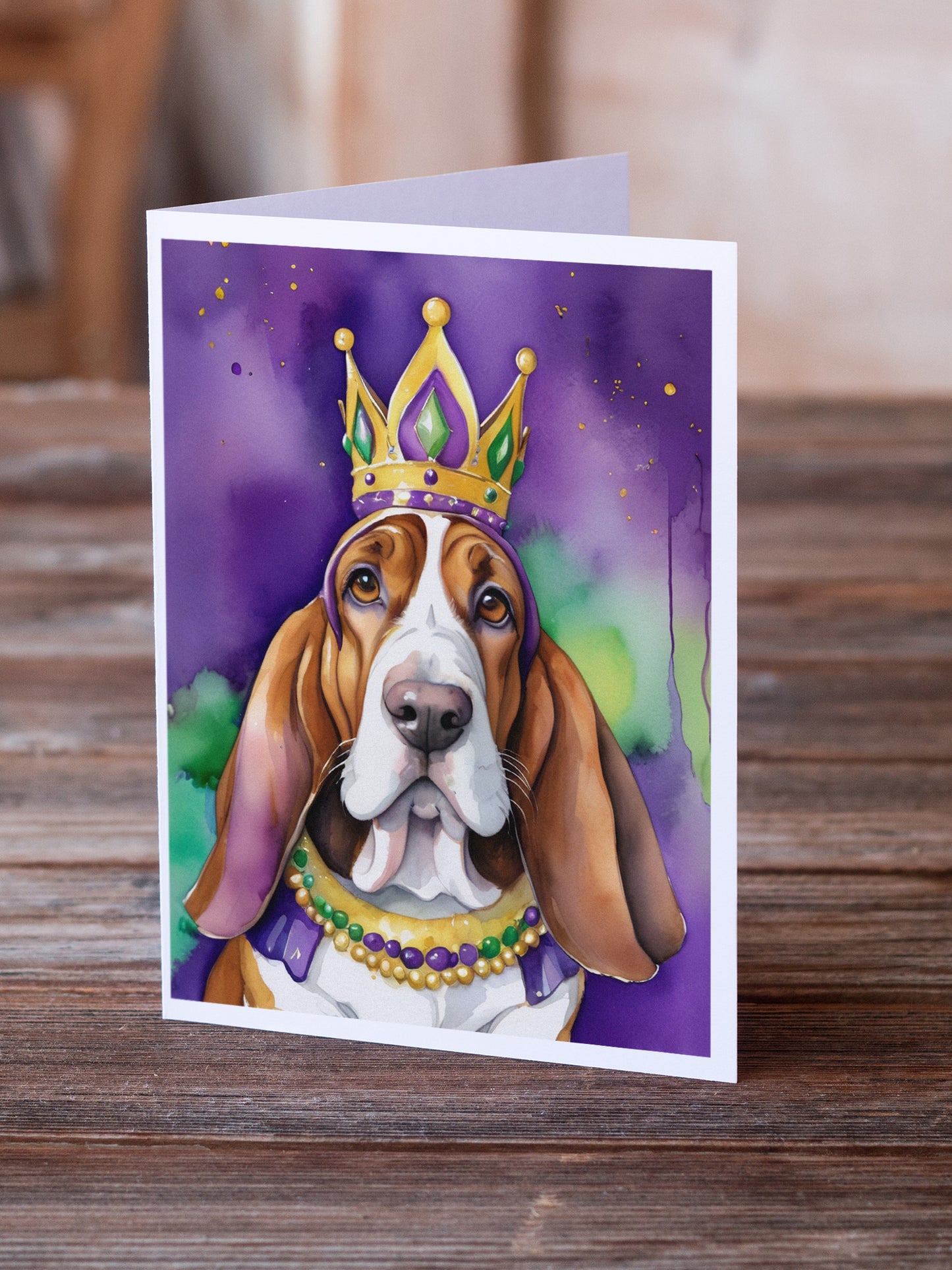 Basset Hound King of Mardi Gras Greeting Cards Pack of 8