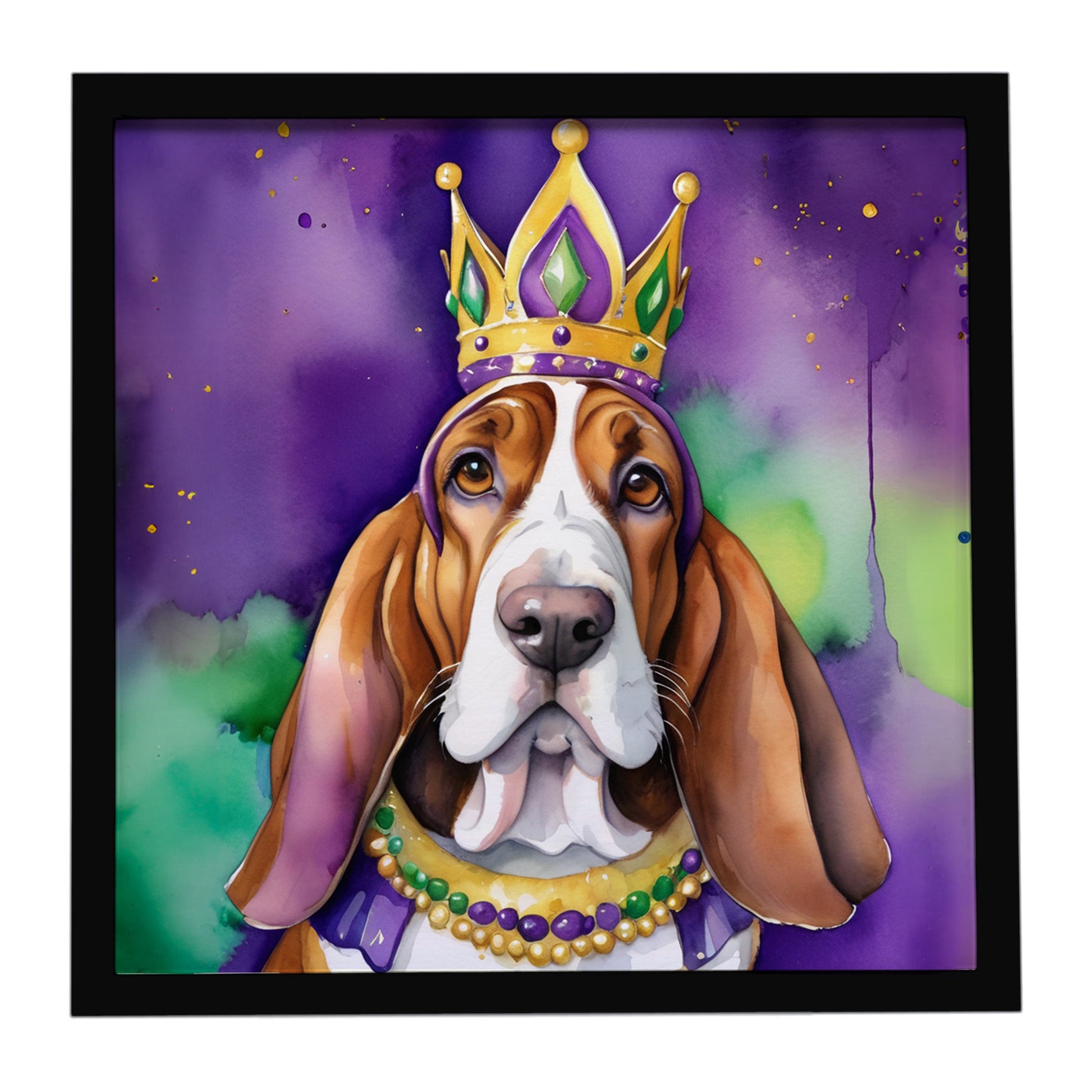 Buy this Basset Hound King of Mardi Gras Framed Metal Print