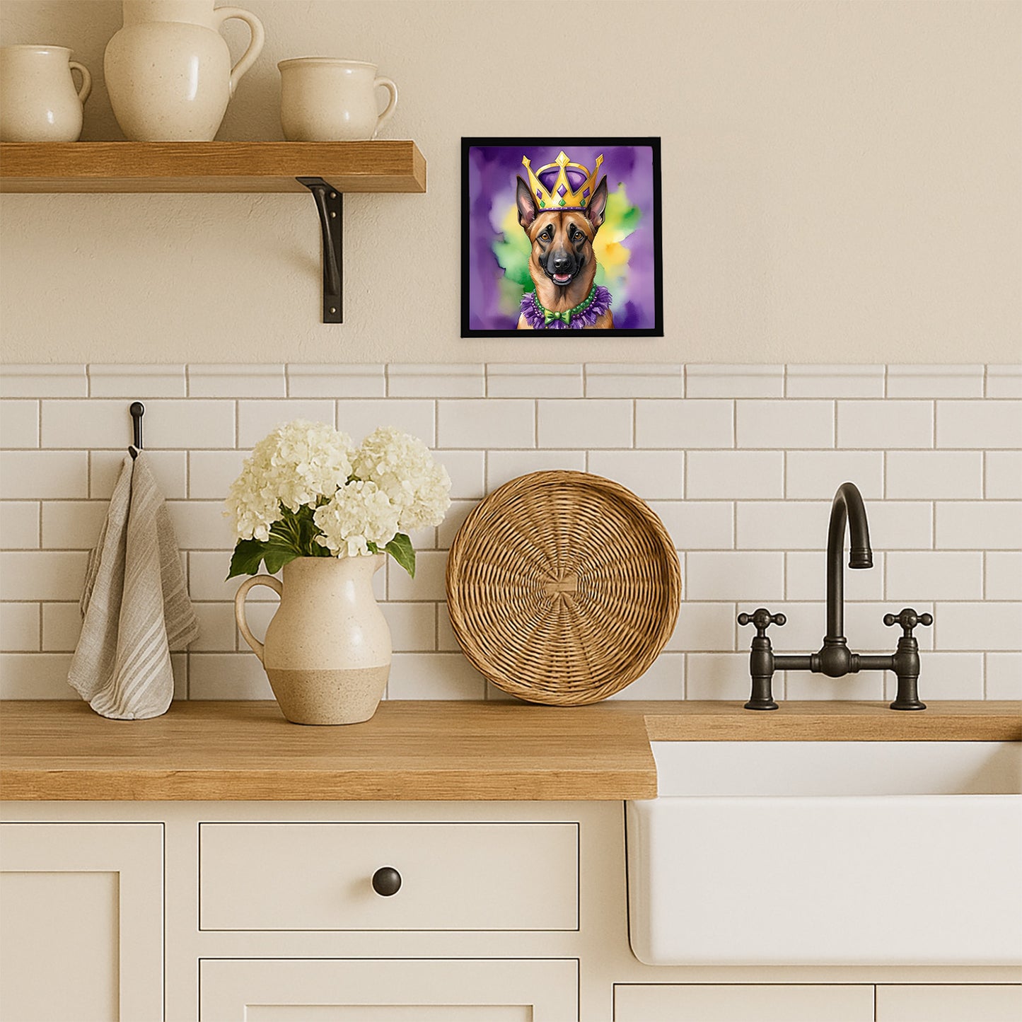 Belgian Malinois King of Mardi Gras Framed Metal Print
