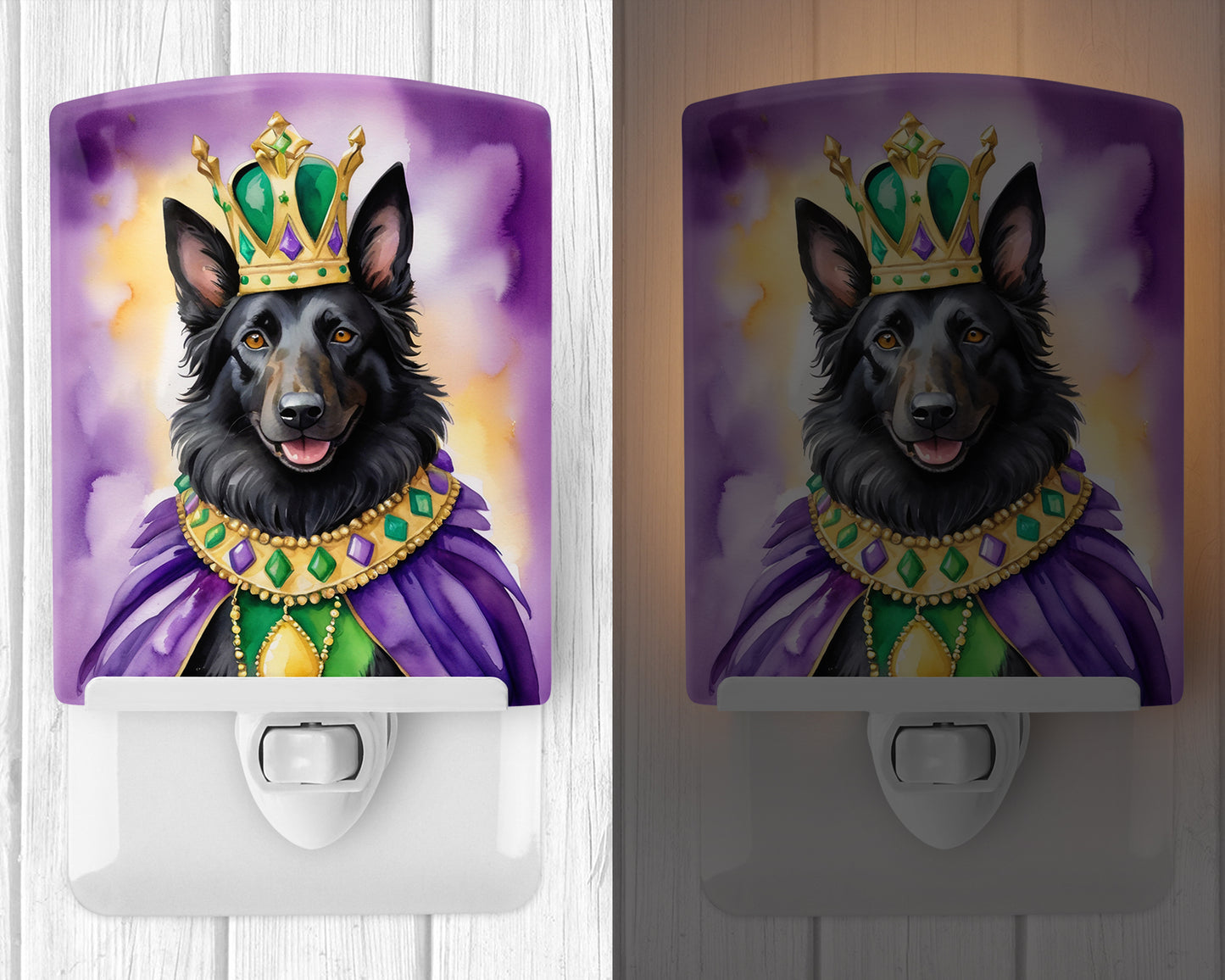 Belgian Sheepdog King of Mardi Gras Ceramic Night Light