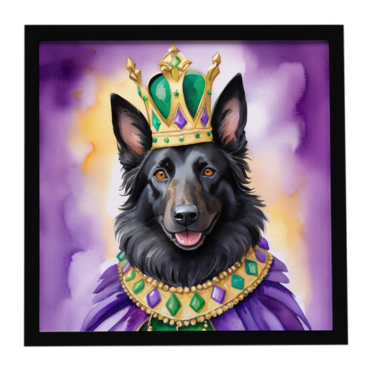 Buy this Belgian Sheepdog King of Mardi Gras Framed Metal Print