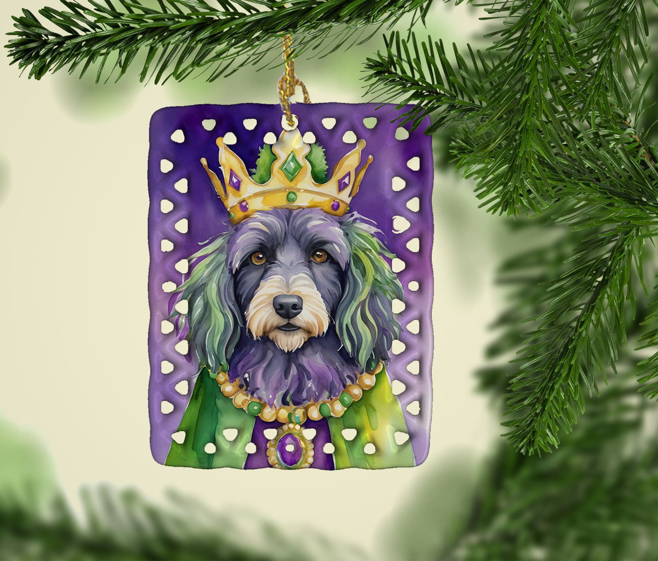 Bergamasco Sheepdog King of Mardi Gras Porcelain Ornament