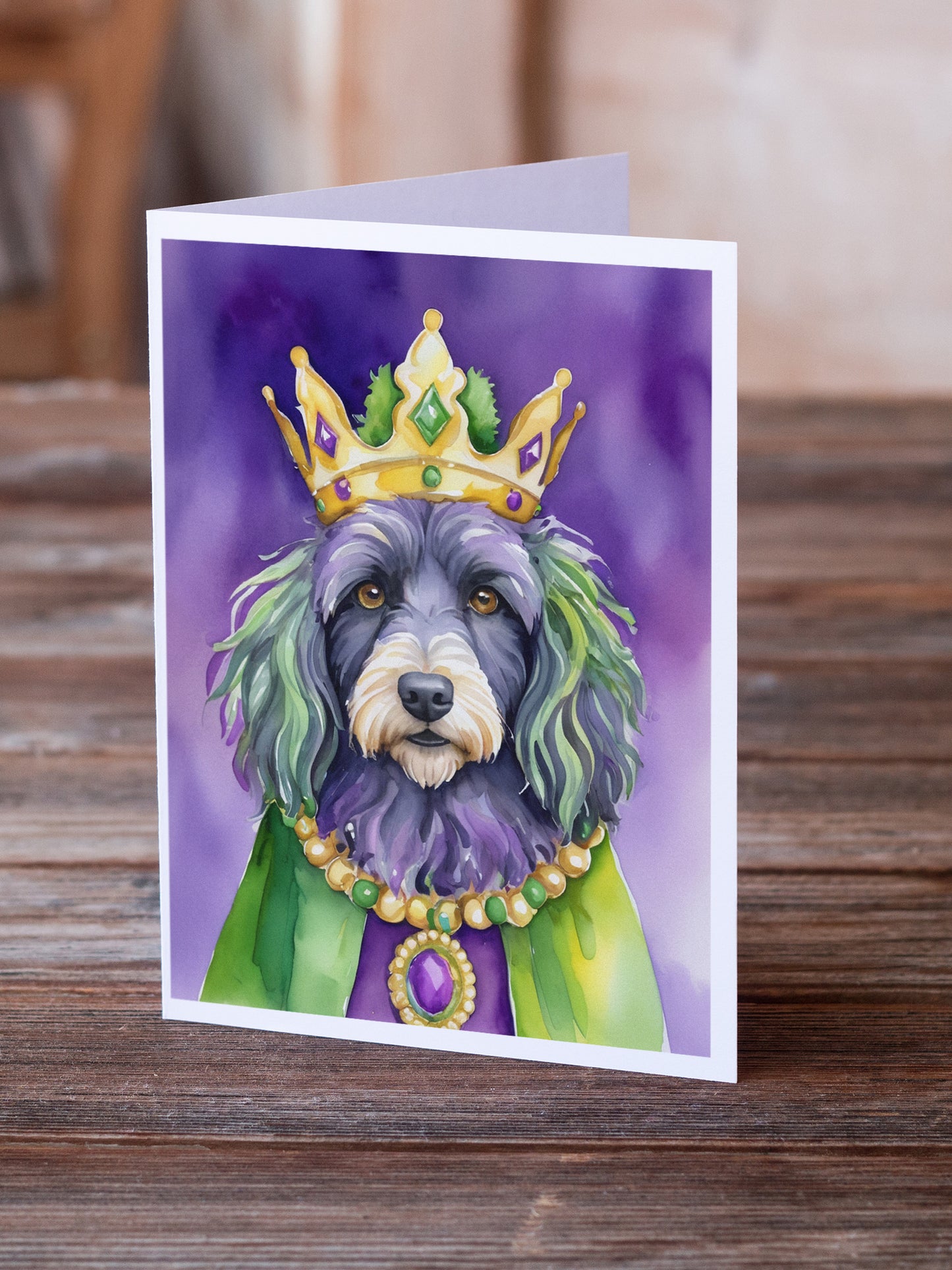 Bergamasco Sheepdog King of Mardi Gras Greeting Cards Pack of 8