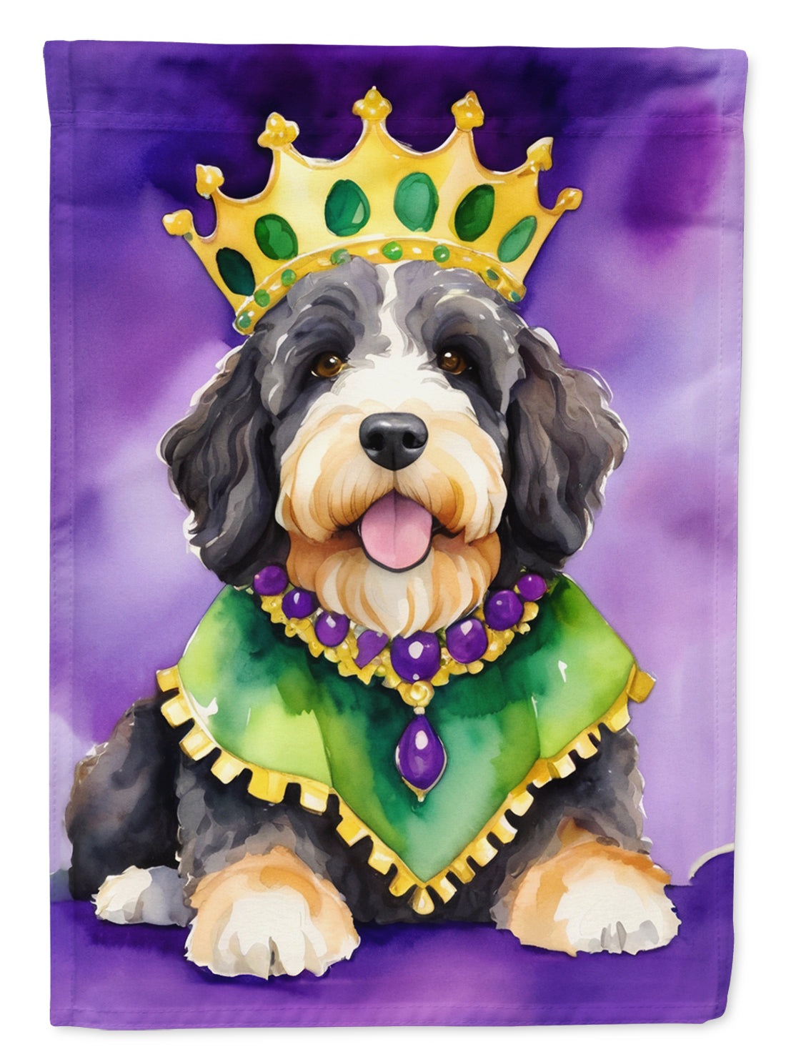 Buy this Bernedoodle King of Mardi Gras Garden Flag