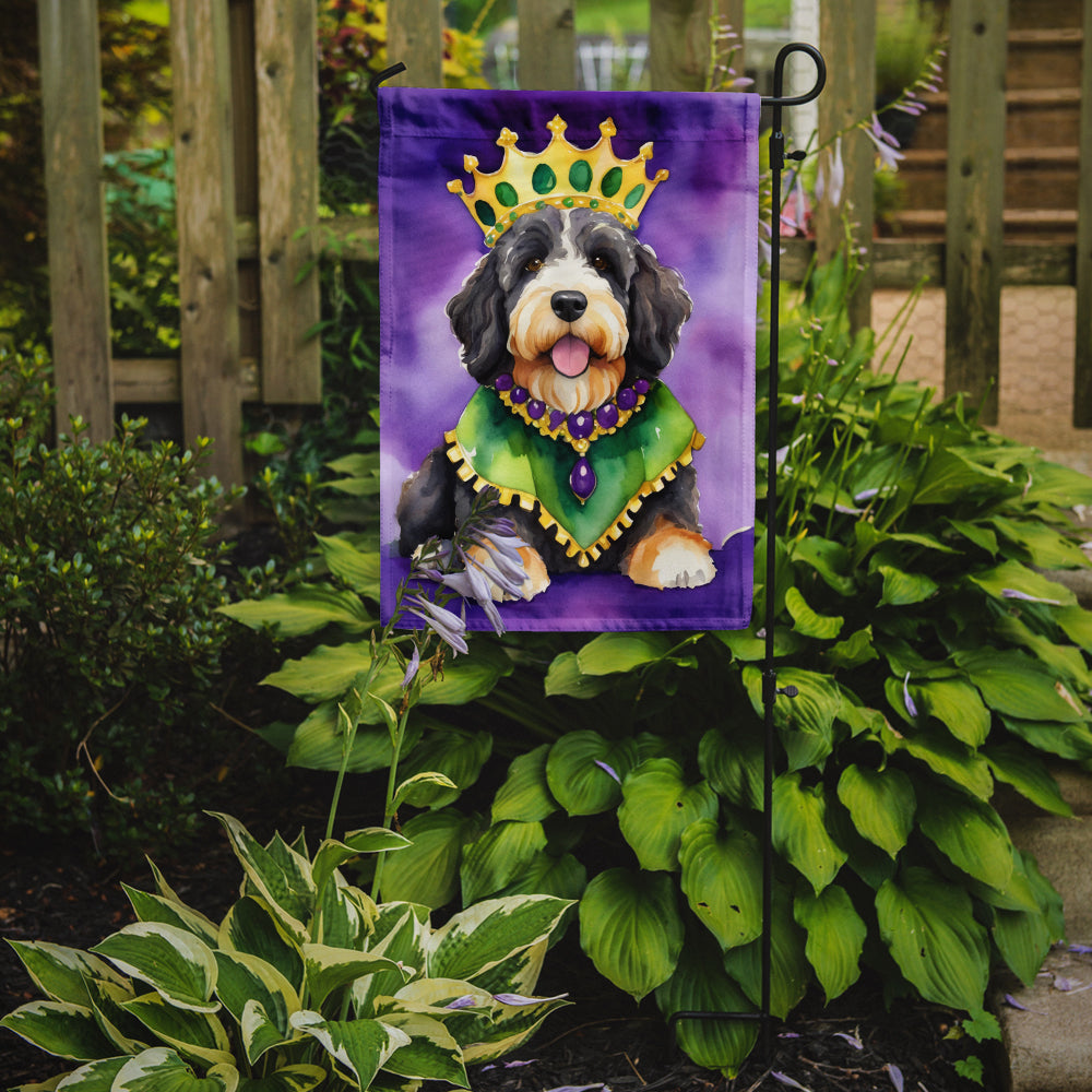 Bernedoodle King of Mardi Gras Garden Flag