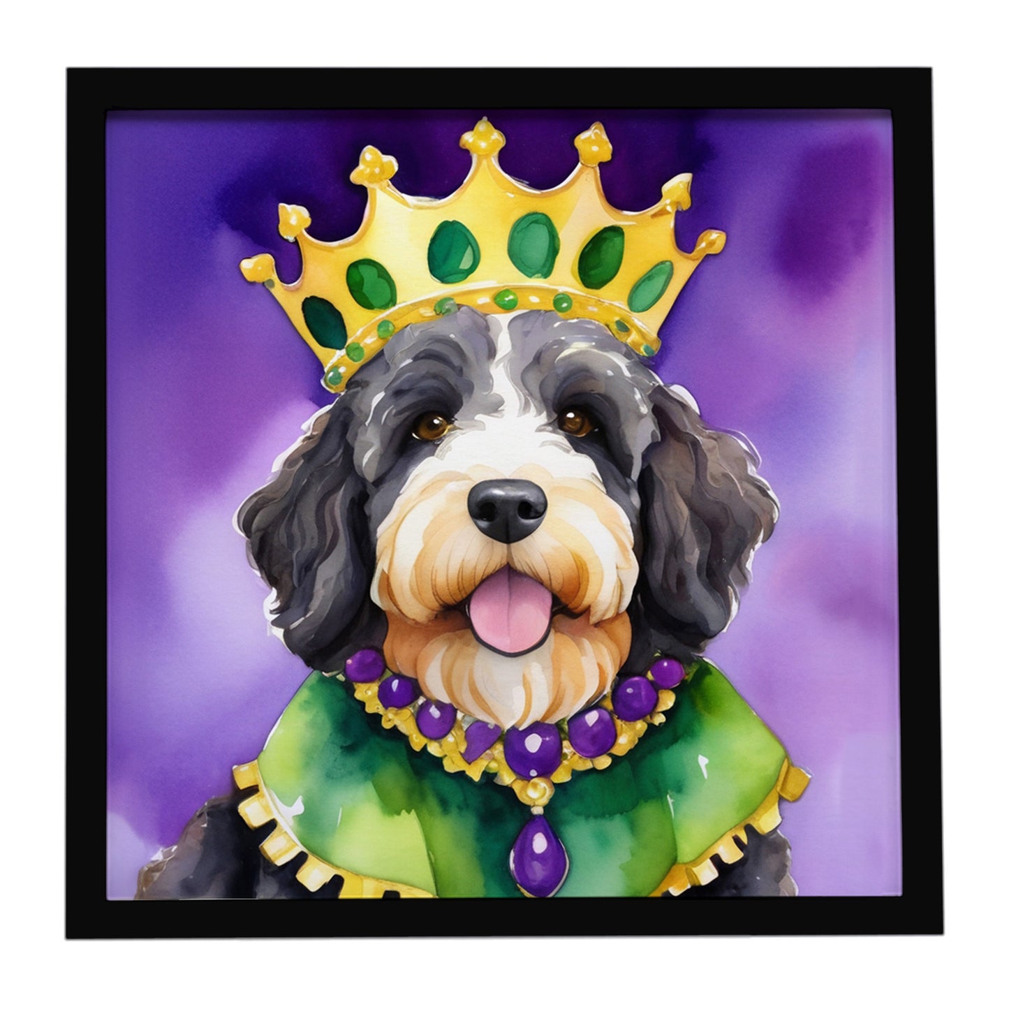 Buy this Bernedoodle King of Mardi Gras Framed Metal Print
