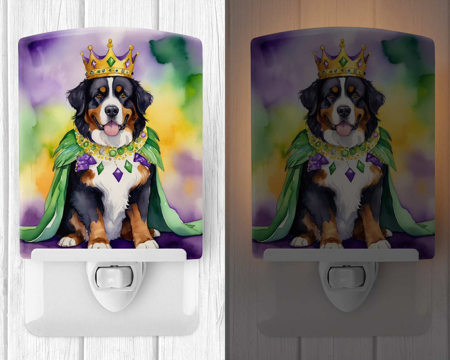 Bernese Mountain Dog King of Mardi Gras Ceramic Night Light