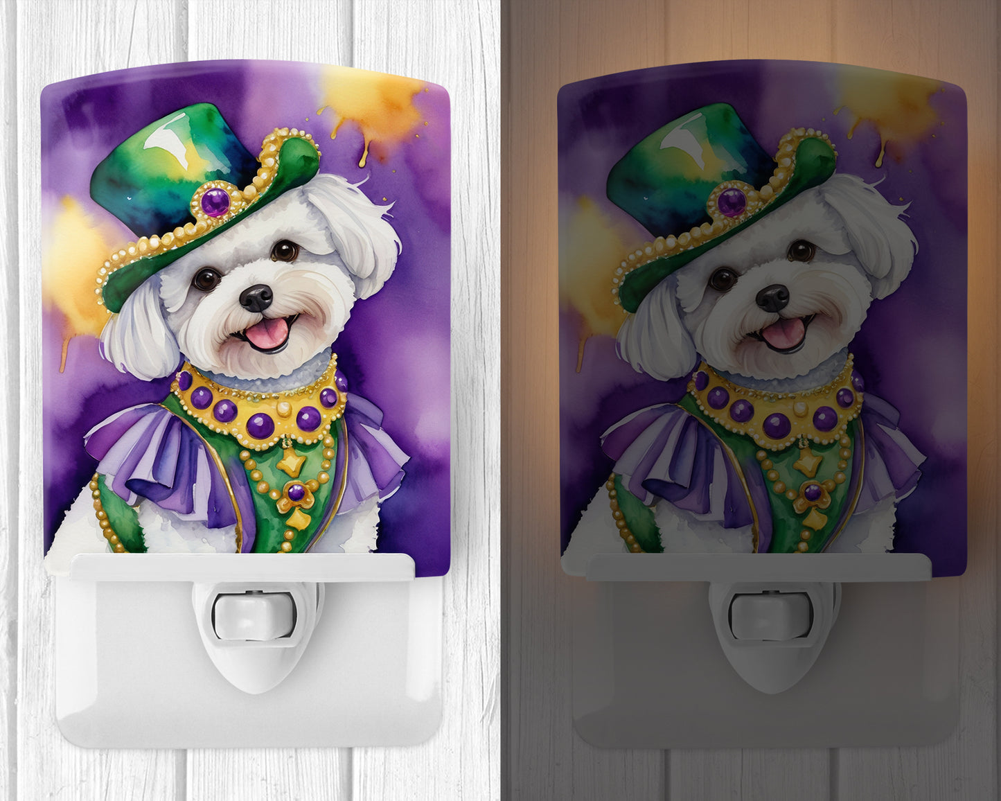 Bichon Frise King of Mardi Gras Ceramic Night Light