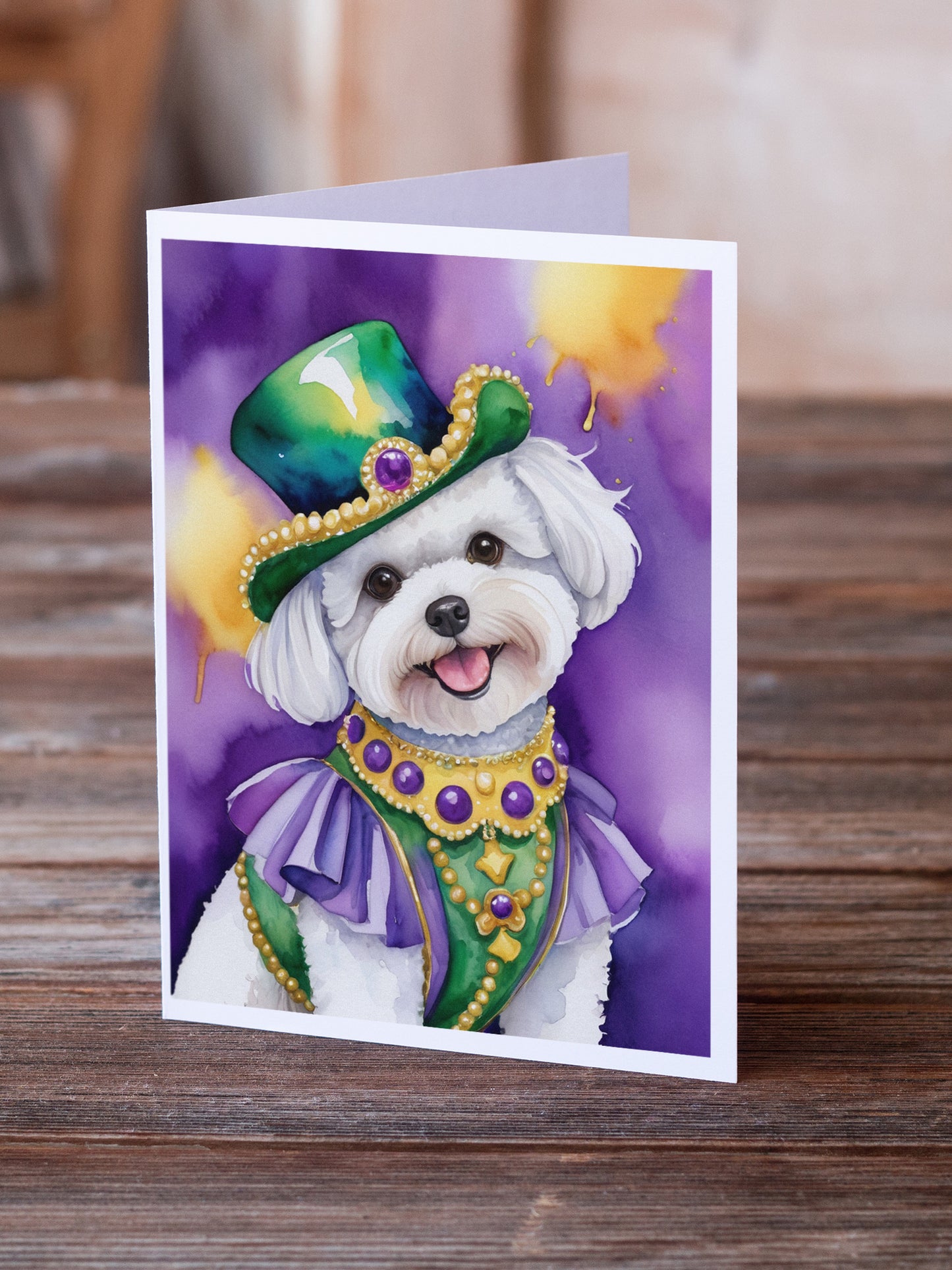 Bichon Frise King of Mardi Gras Greeting Cards Pack of 8
