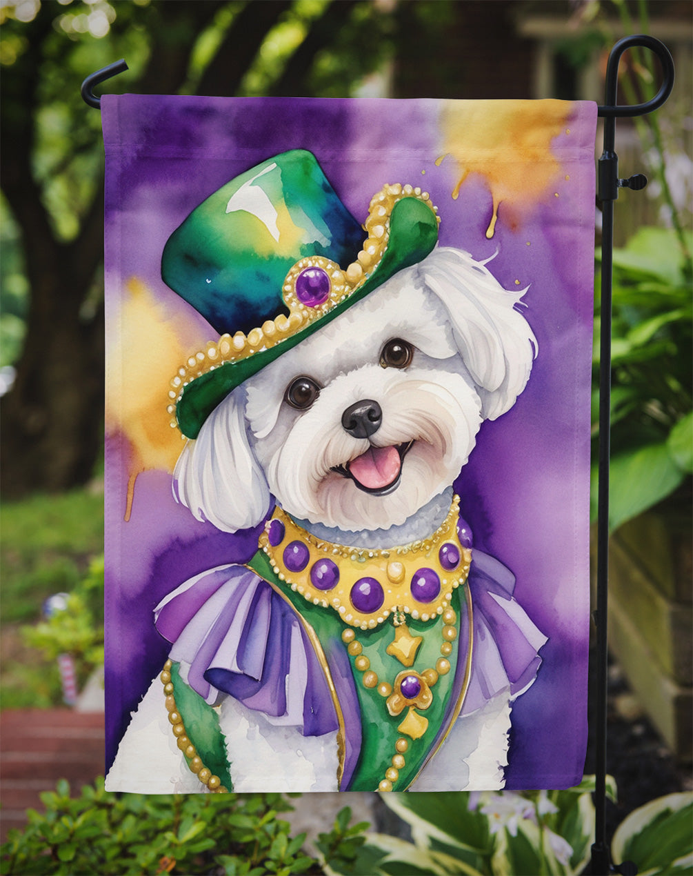 Bichon Frise King of Mardi Gras Garden Flag