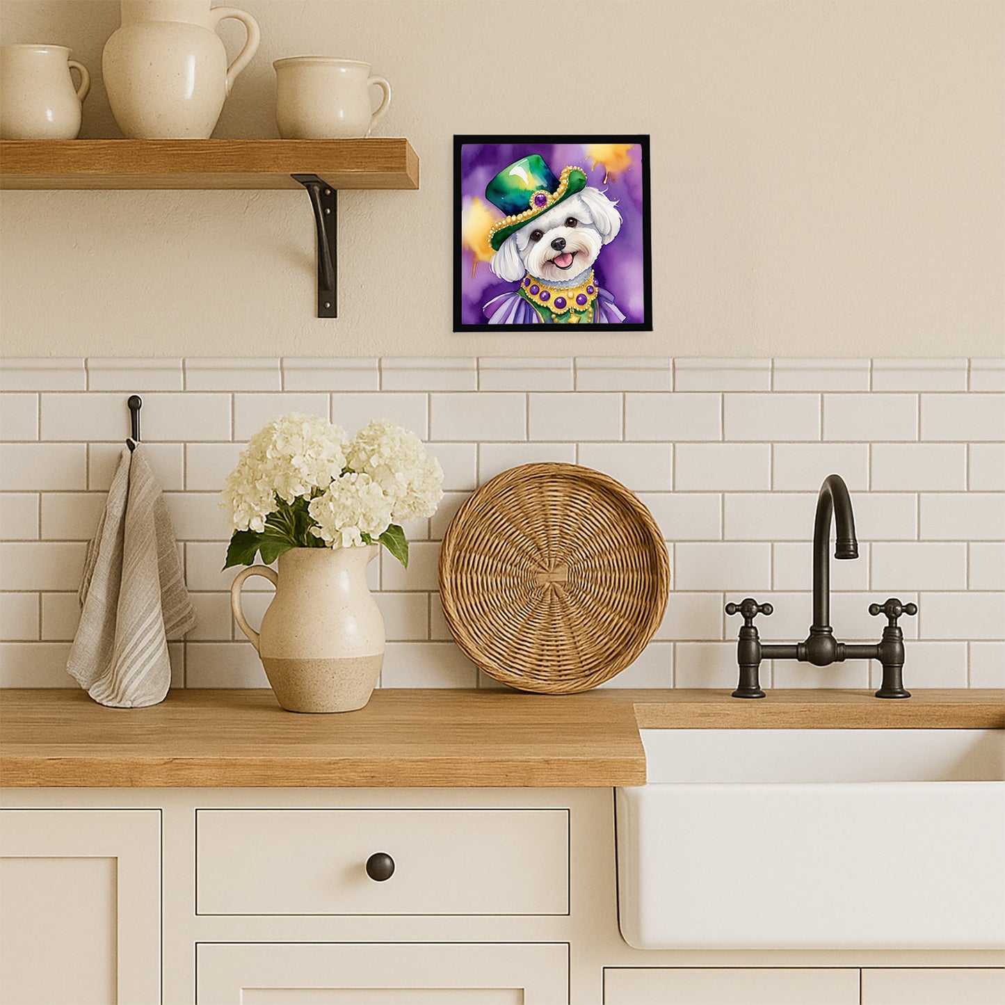 Bichon Frise King of Mardi Gras Framed Metal Print
