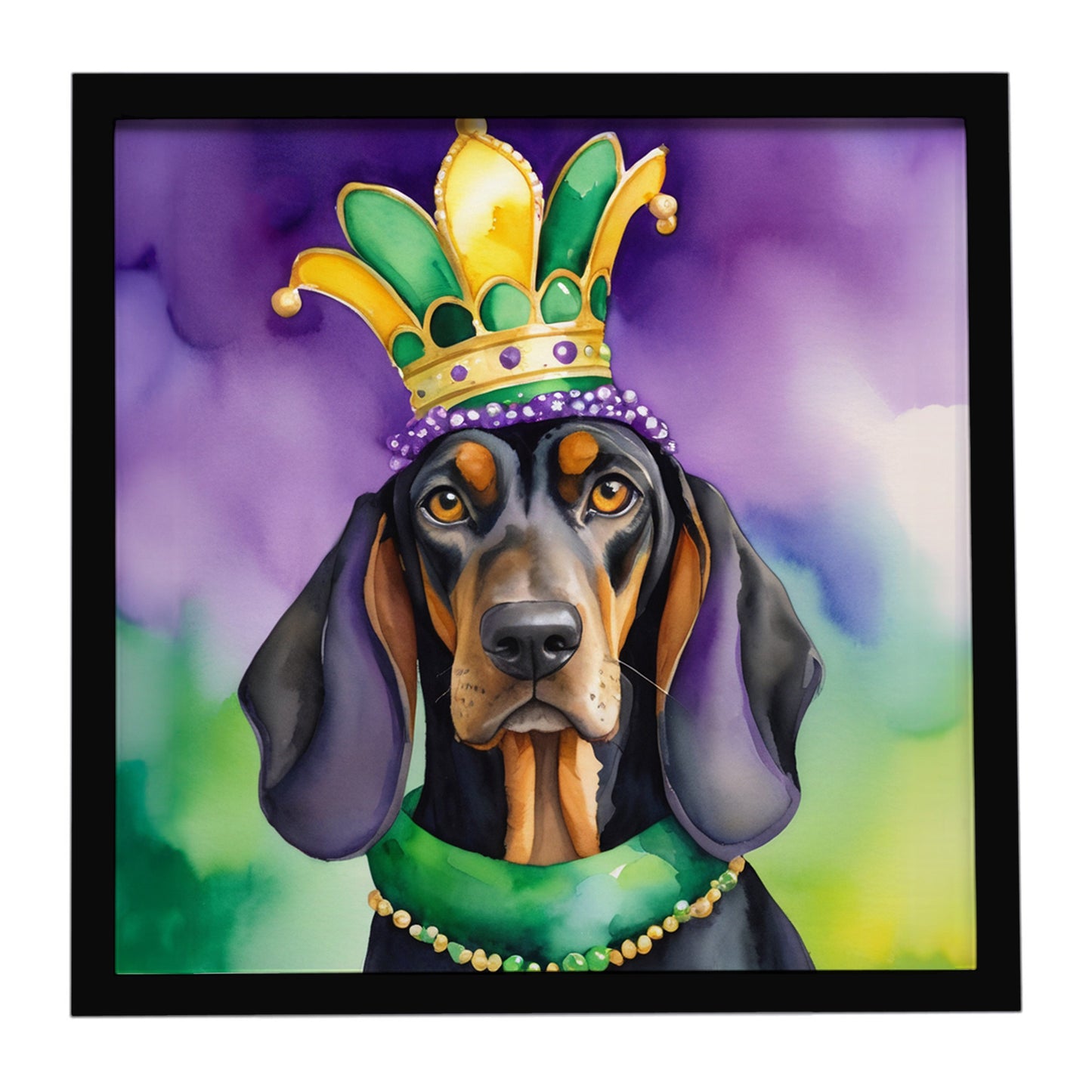 Buy this Black and Tan Coonhound King of Mardi Gras Framed Metal Print