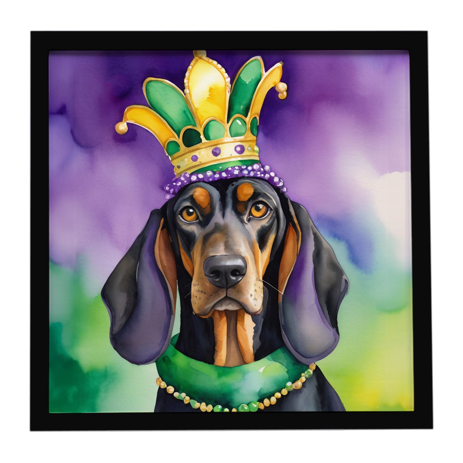 Buy this Black and Tan Coonhound King of Mardi Gras Framed Metal Print