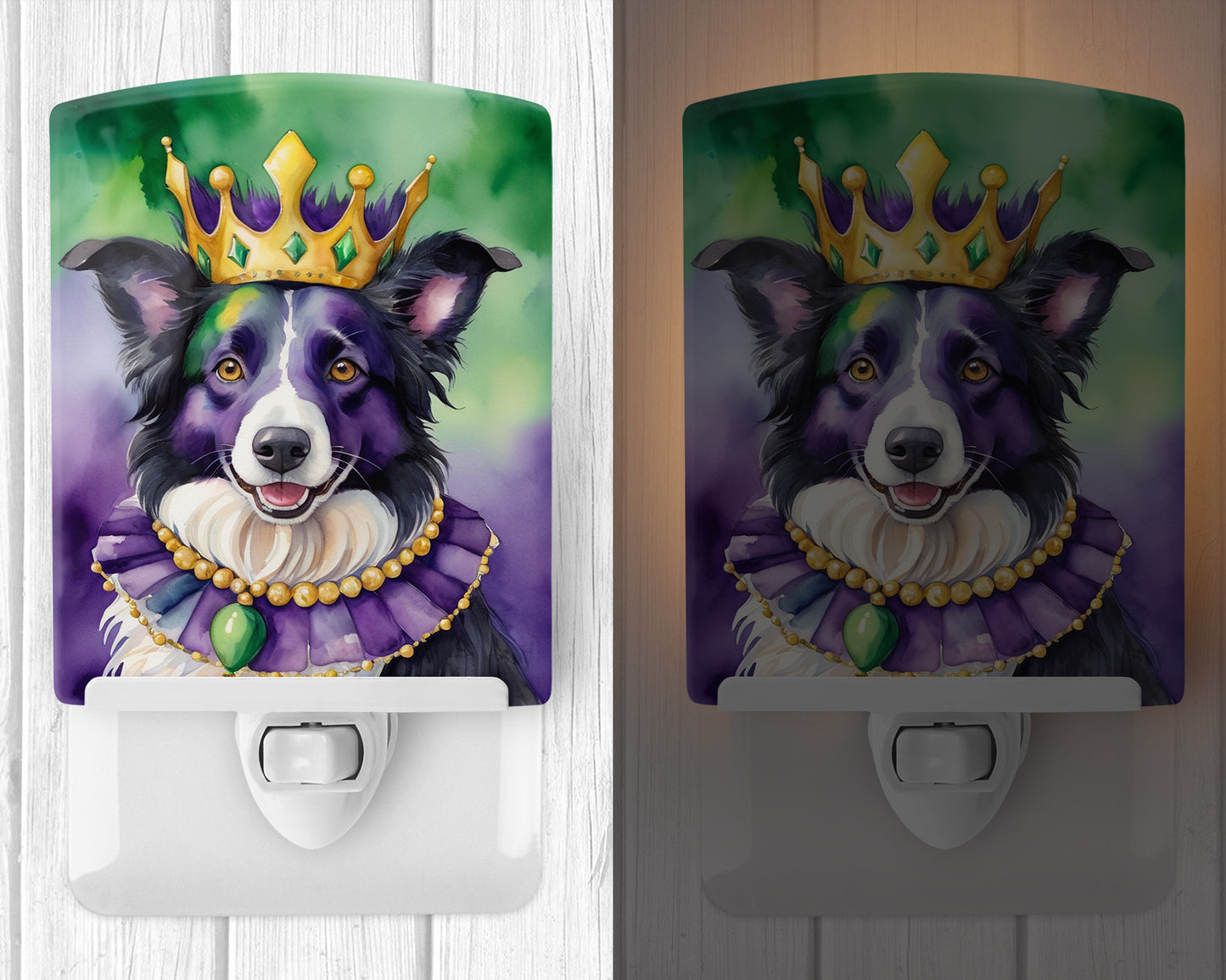 Border Collie King of Mardi Gras Ceramic Night Light