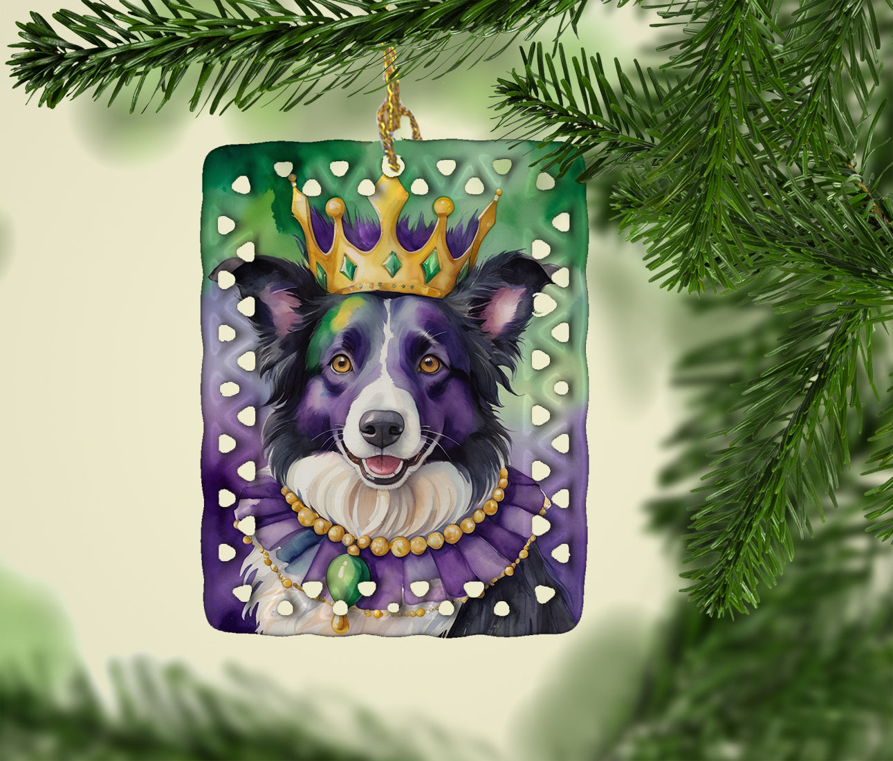 Border Collie King of Mardi Gras Porcelain Ornament