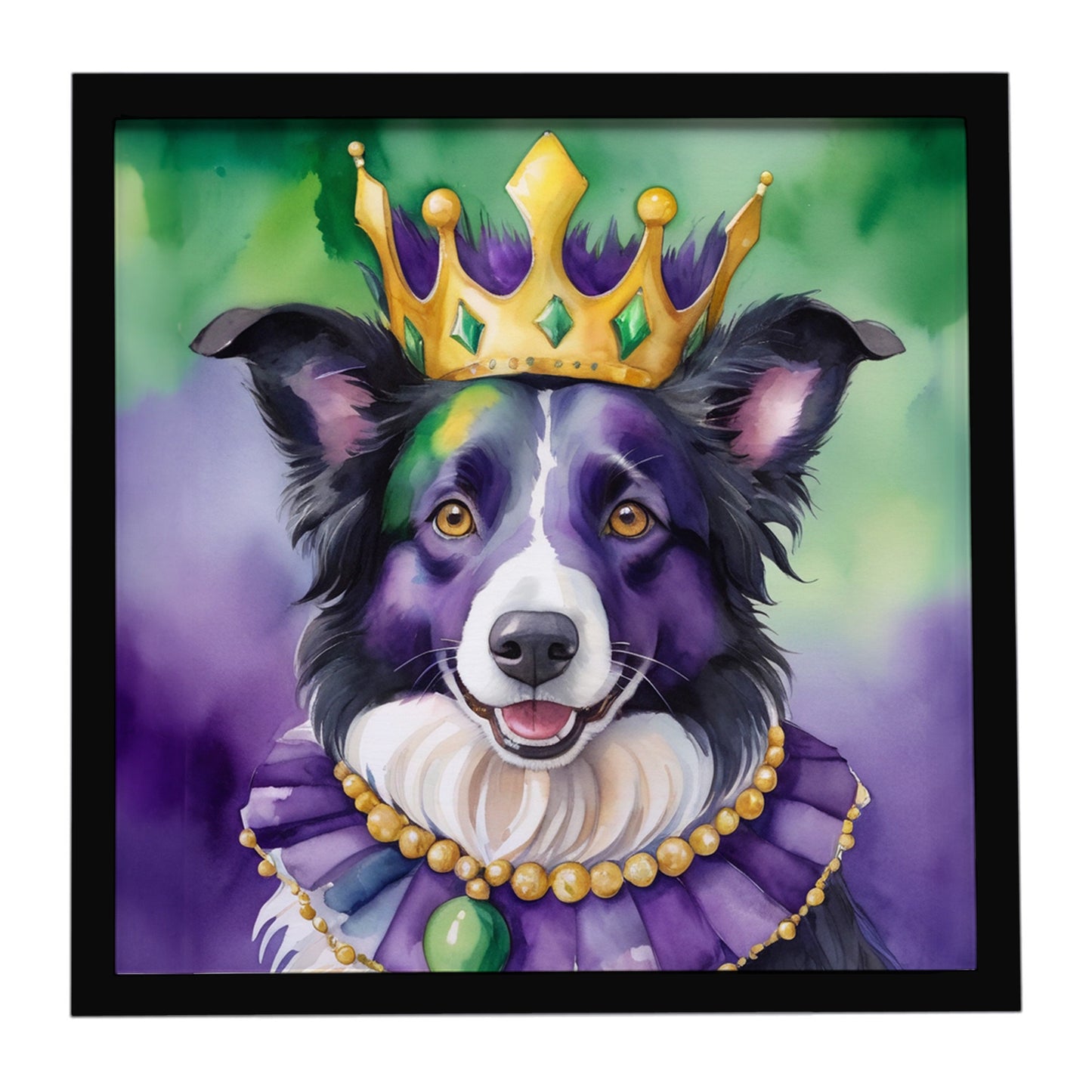 Buy this Border Collie King of Mardi Gras Framed Metal Print
