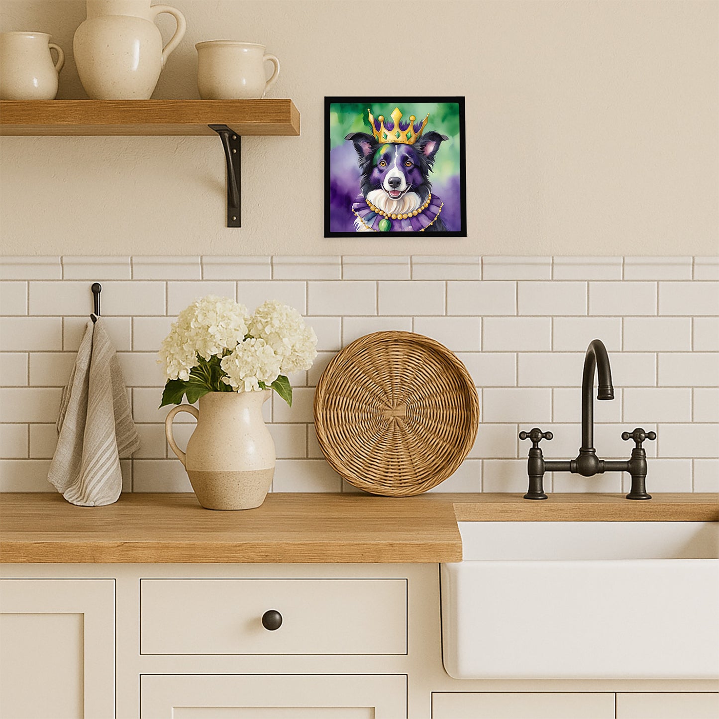 Border Collie King of Mardi Gras Framed Metal Print