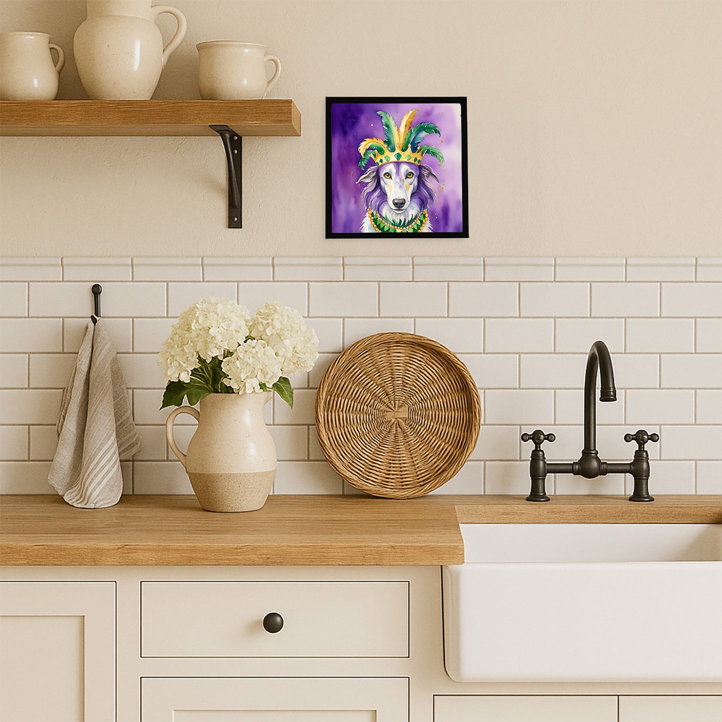 Borzoi King of Mardi Gras Framed Metal Print