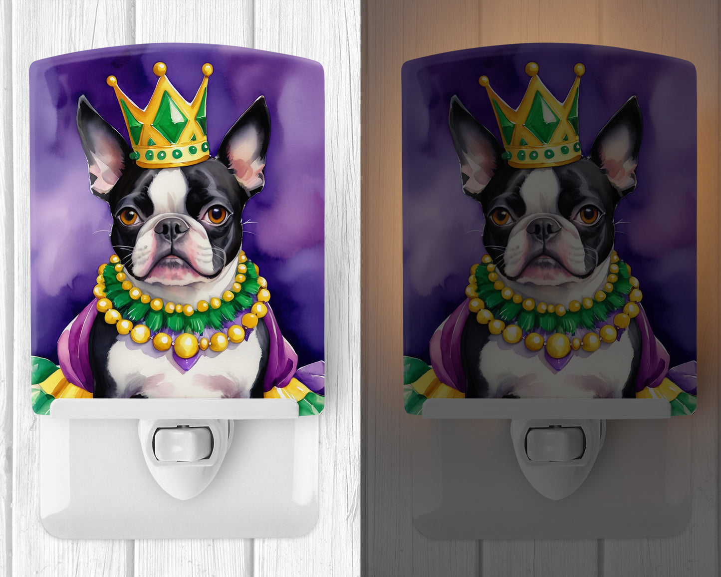 Boston Terrier King of Mardi Gras Ceramic Night Light