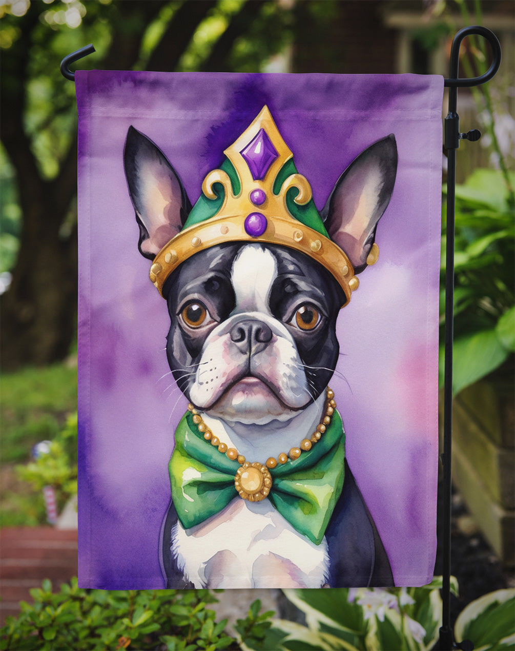 Boston Terrier King of Mardi Gras Garden Flag