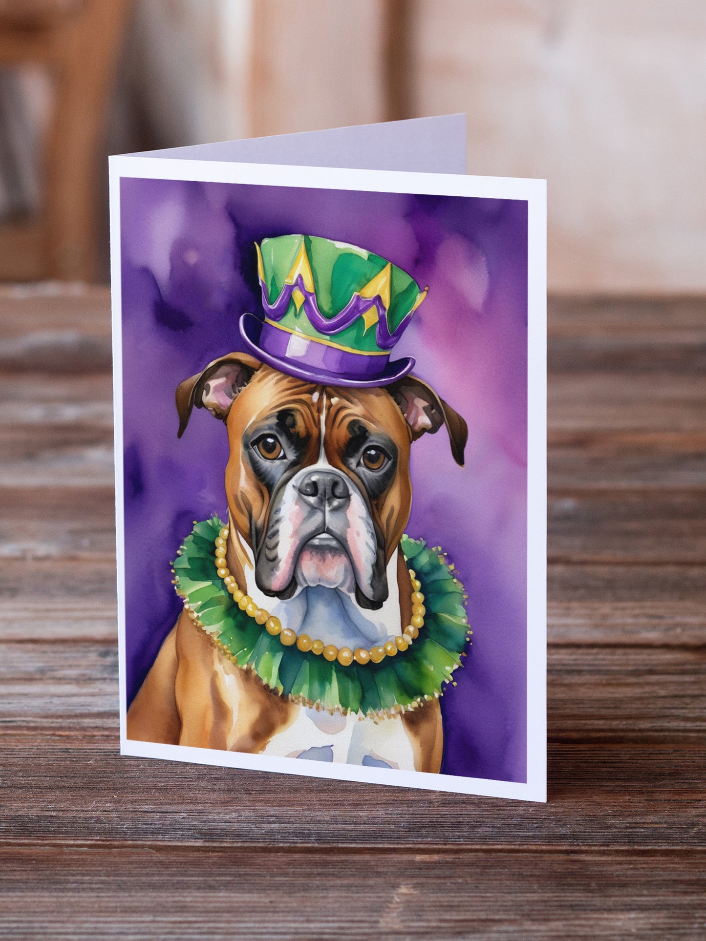 Boxer King of Mardi Gras Greeting Cards Pack of 8