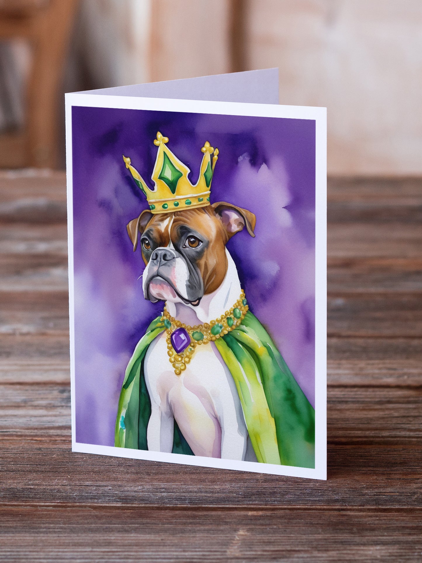 Boxer King of Mardi Gras Greeting Cards Pack of 8