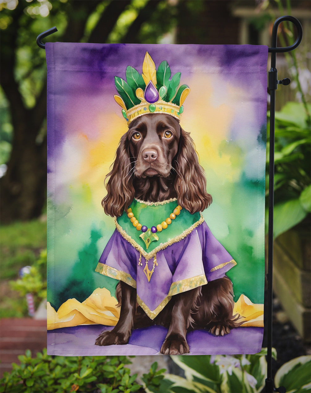 Boykin Spaniel King of Mardi Gras Garden Flag