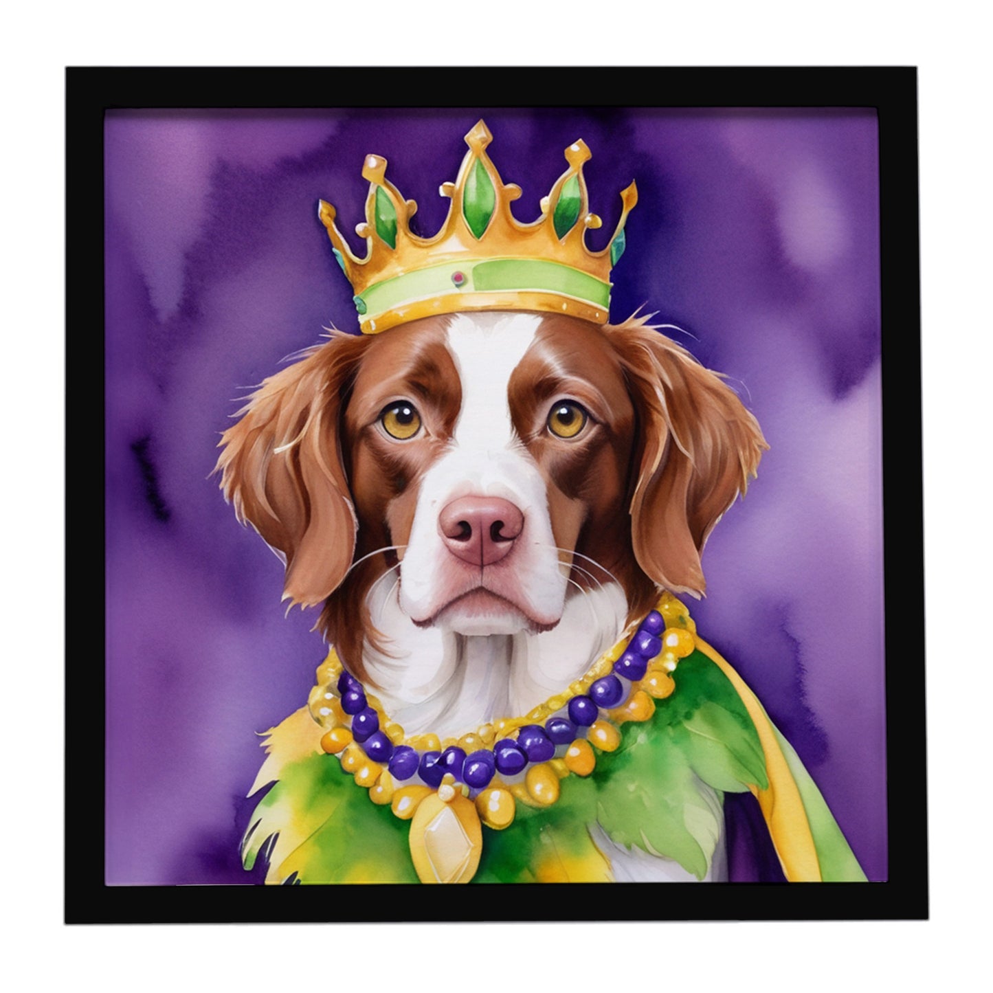 Buy this Brittany Spaniel King of Mardi Gras Framed Metal Print