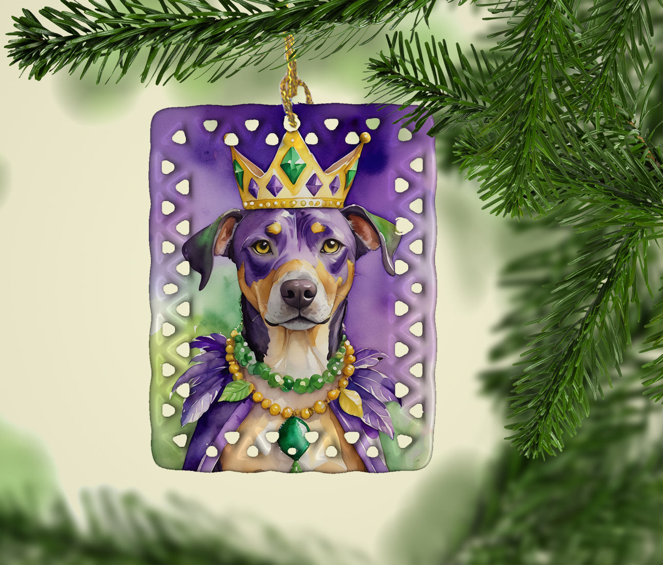 Catahoula King of Mardi Gras Porcelain Ornament