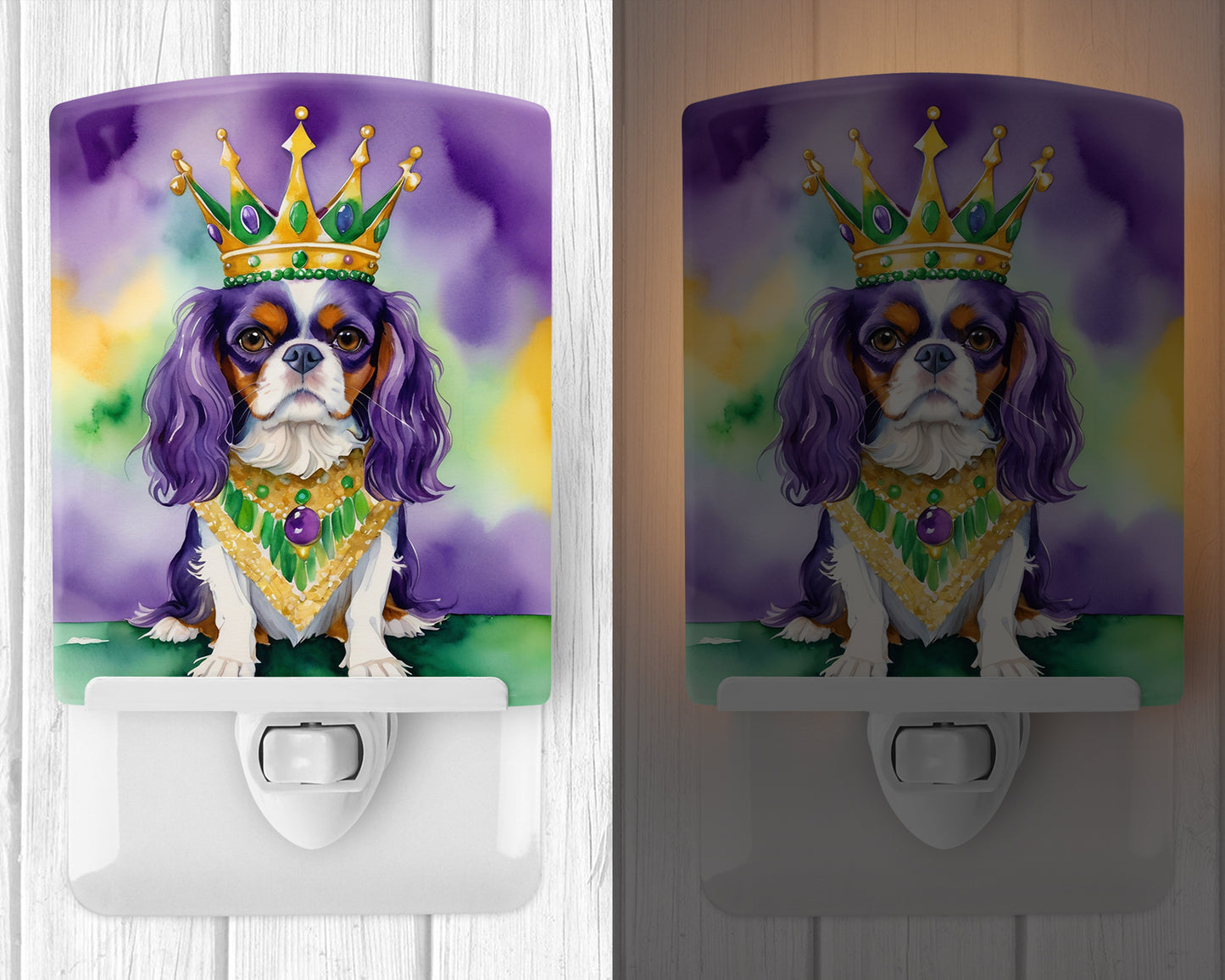 Cavalier Spaniel King of Mardi Gras Ceramic Night Light