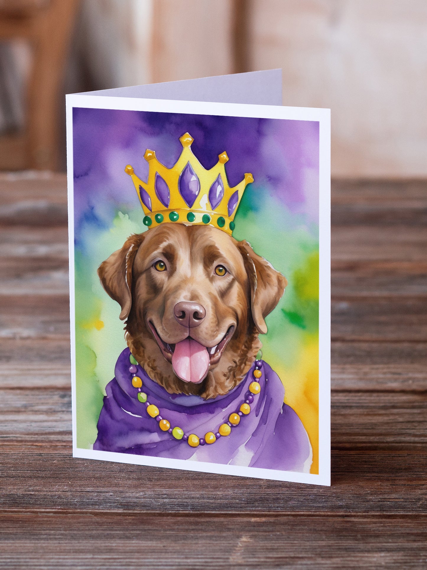 Chesapeake Bay Retriever King of Mardi Gras Greeting Cards Pack of 8