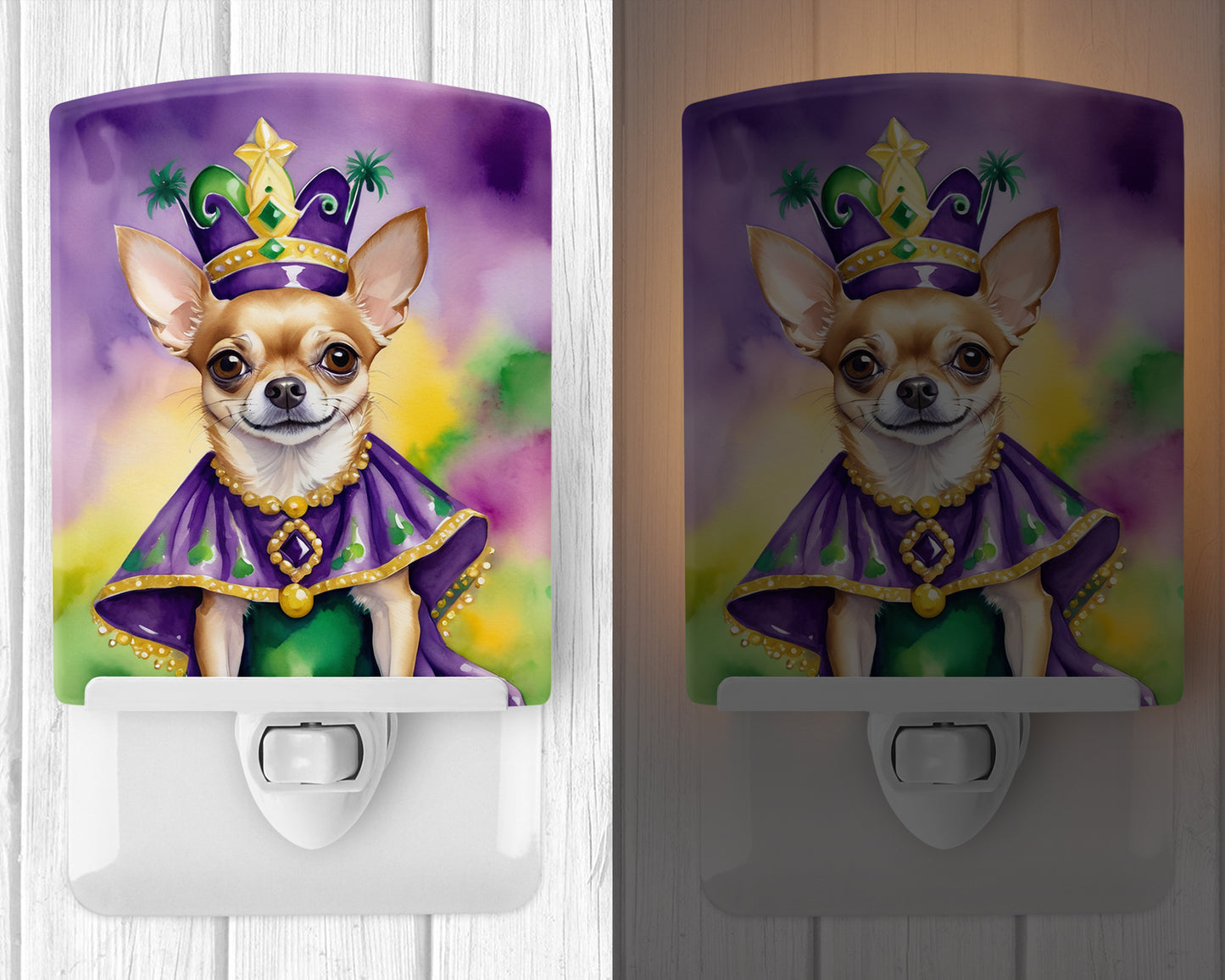 Chihuahua King of Mardi Gras Ceramic Night Light