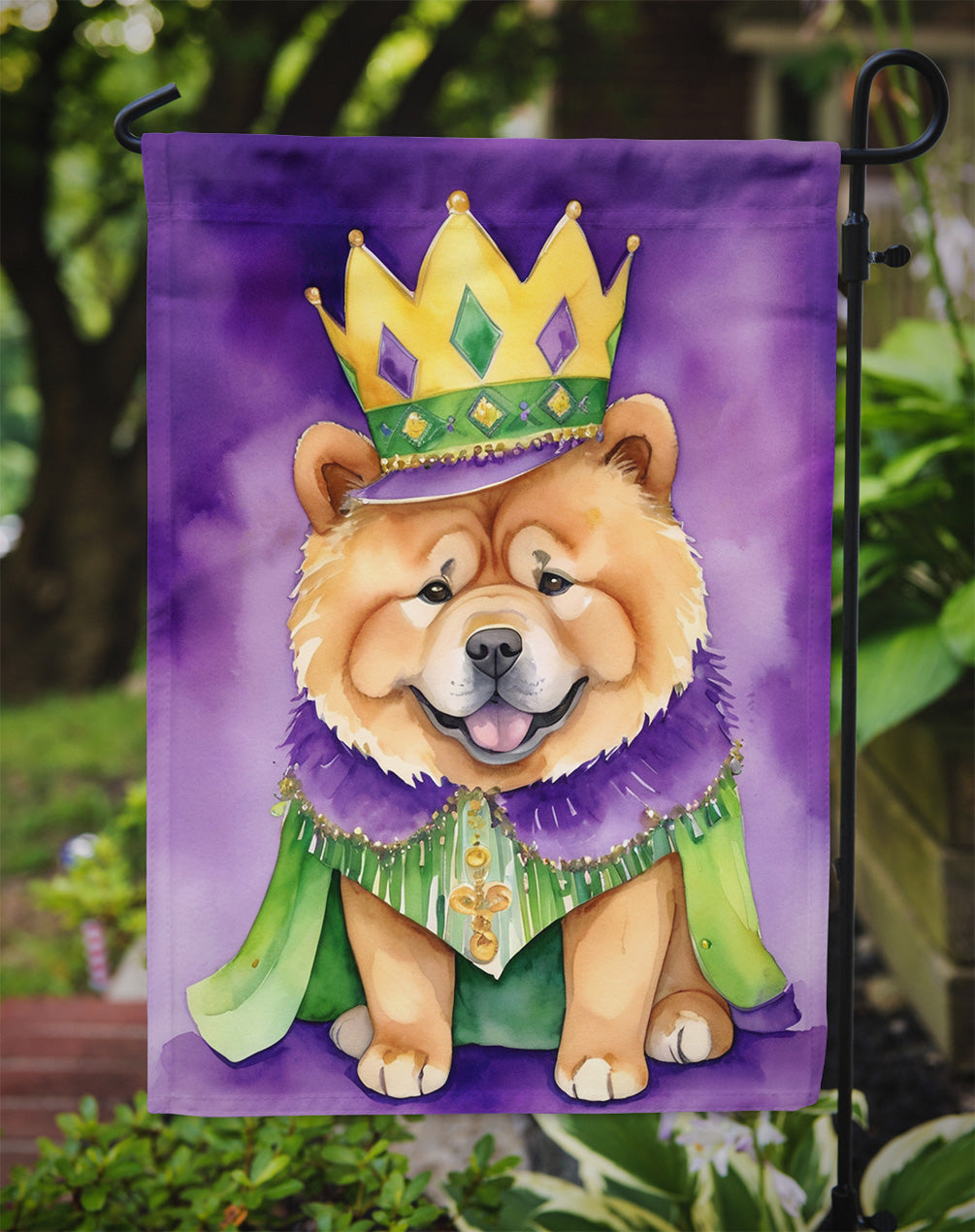 Chow Chow King of Mardi Gras Garden Flag