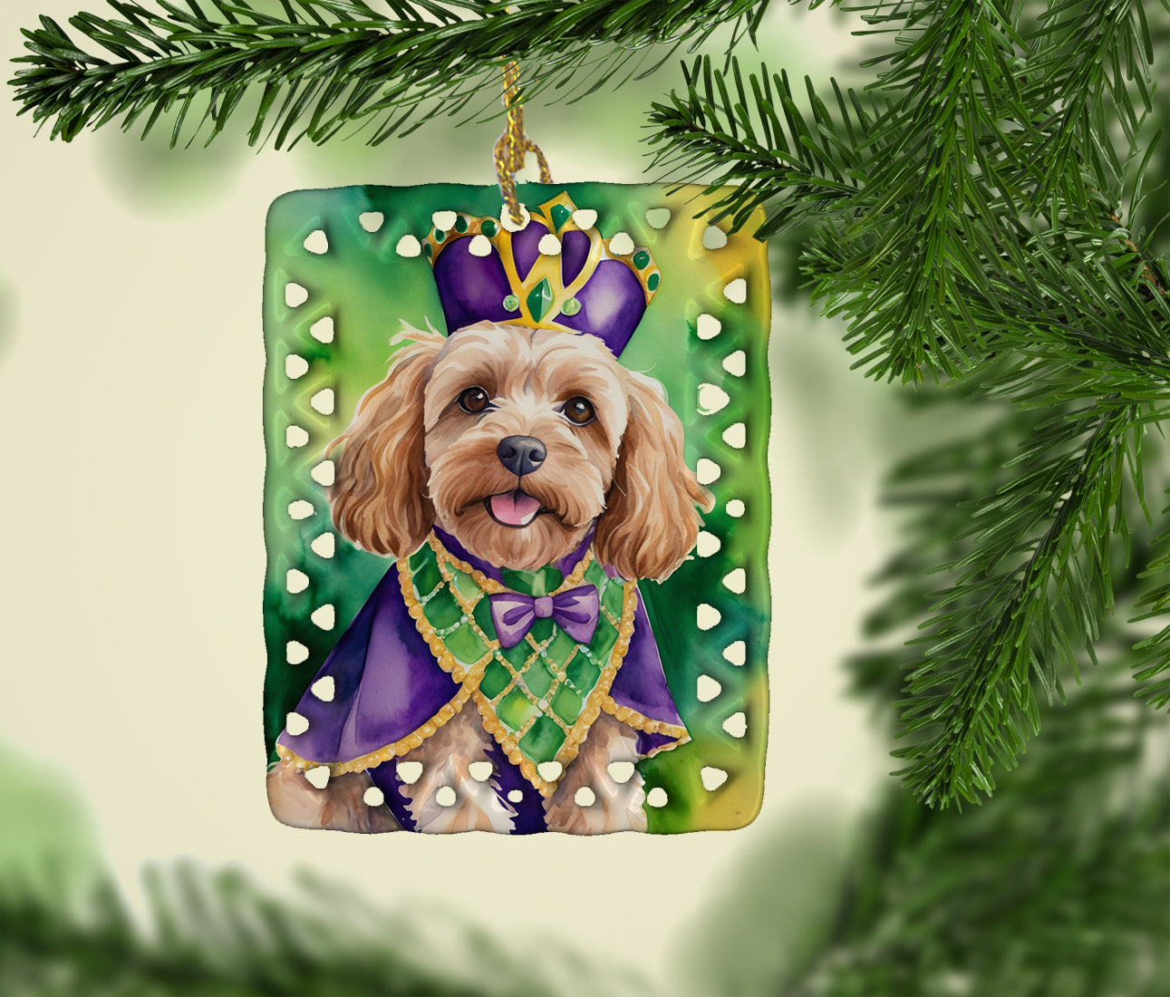 Cockapoo King of Mardi Gras Porcelain Ornament