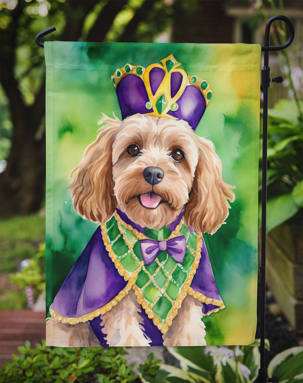 Cockapoo King of Mardi Gras Garden Flag