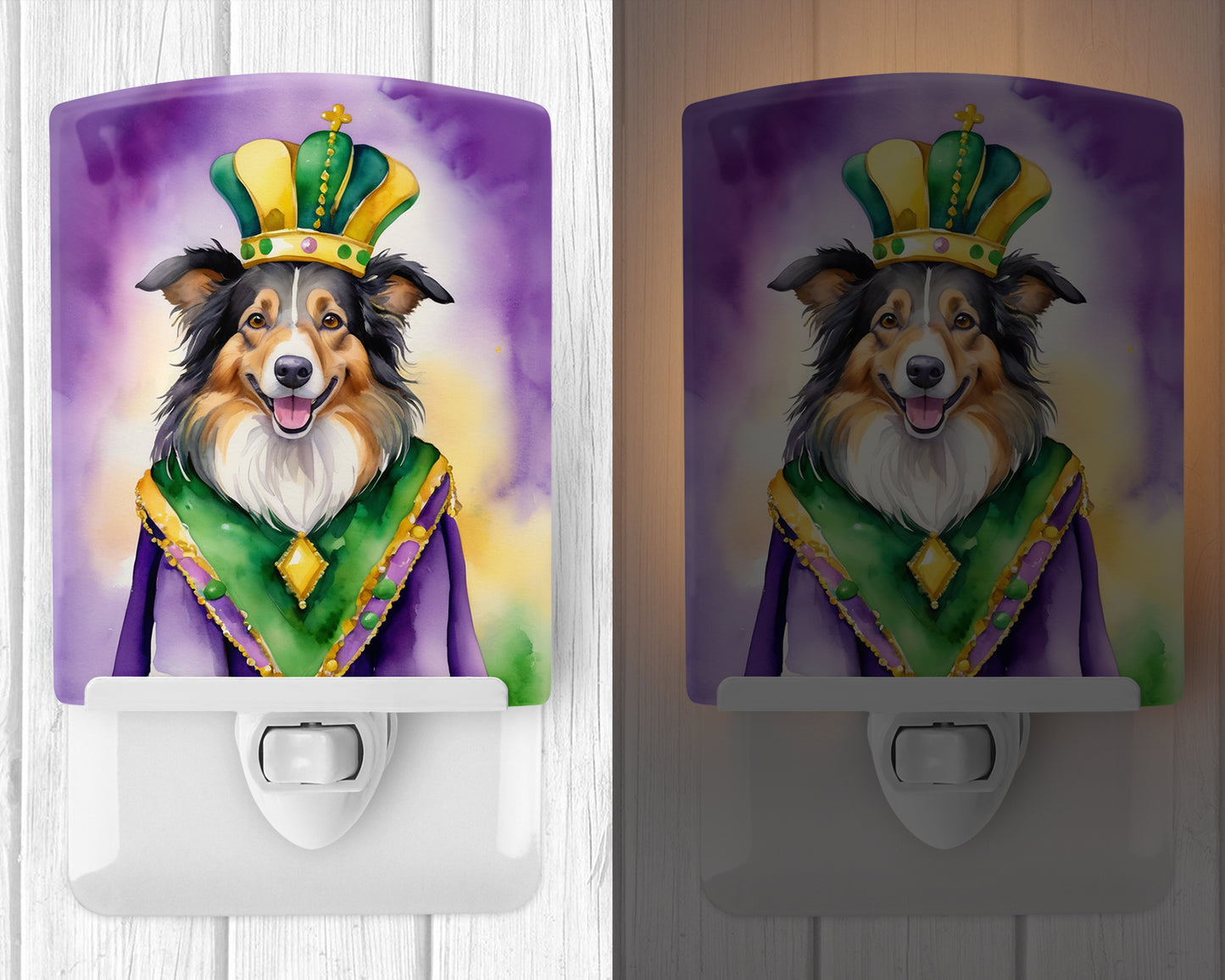 Collie King of Mardi Gras Ceramic Night Light