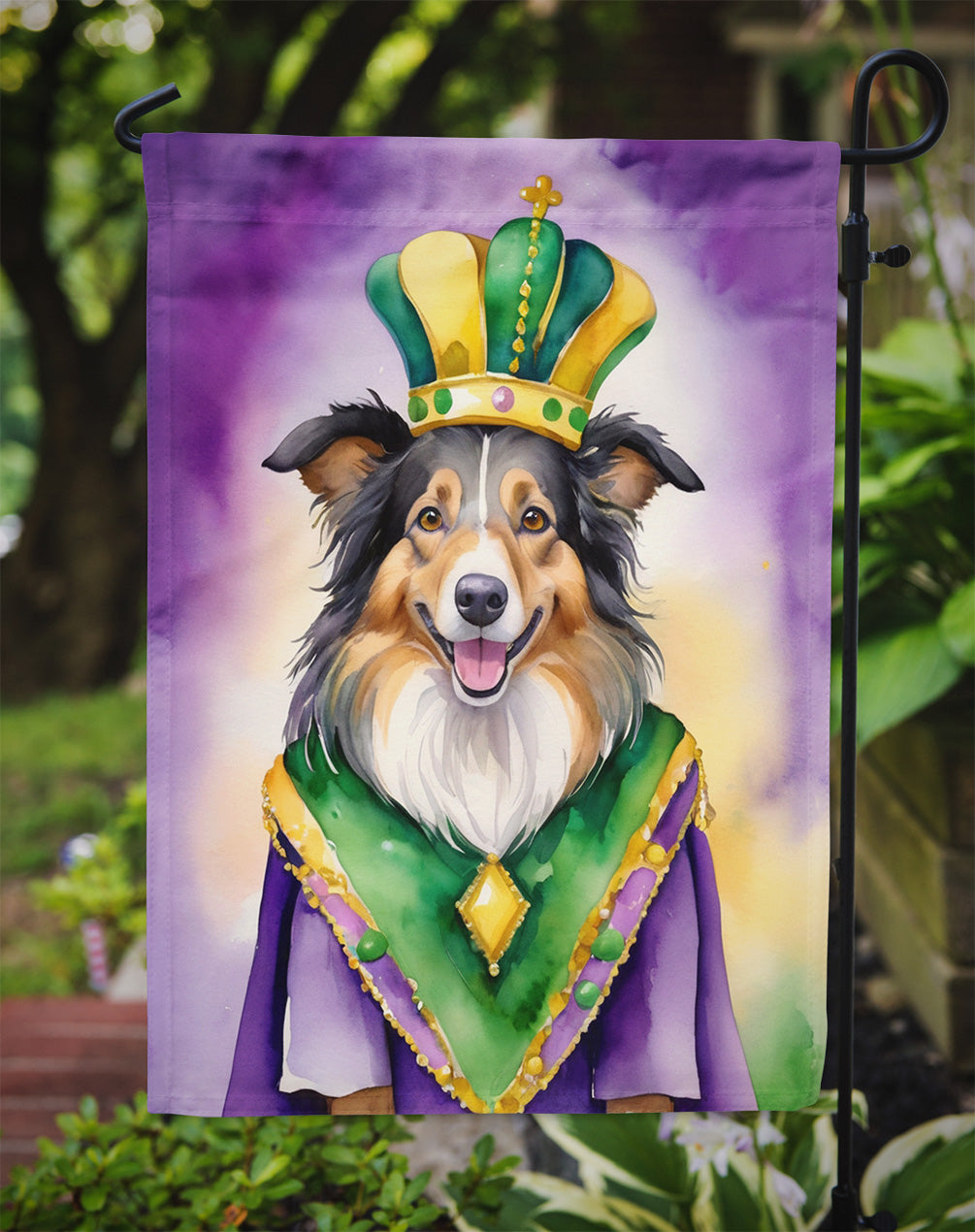 Collie King of Mardi Gras Garden Flag