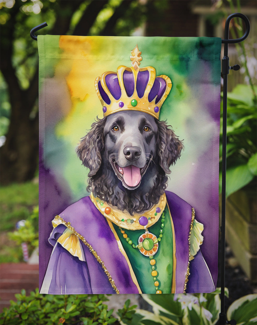 Curly-Coated Retriever King of Mardi Gras Garden Flag