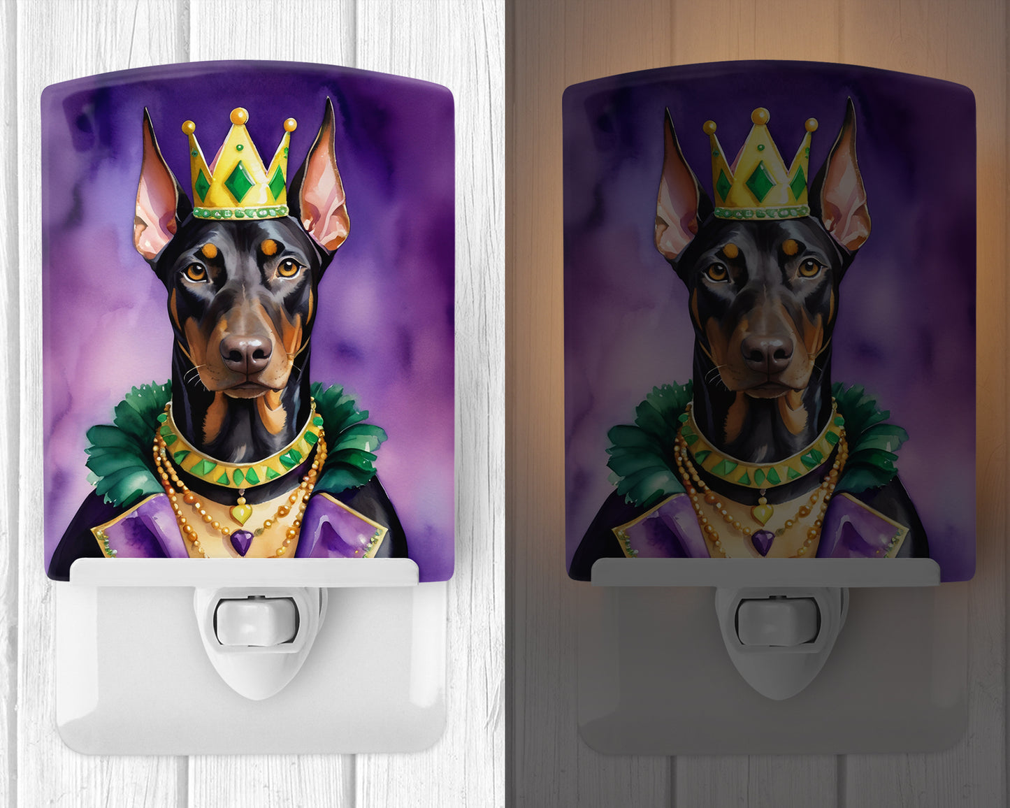 Doberman Pinscher King of Mardi Gras Ceramic Night Light